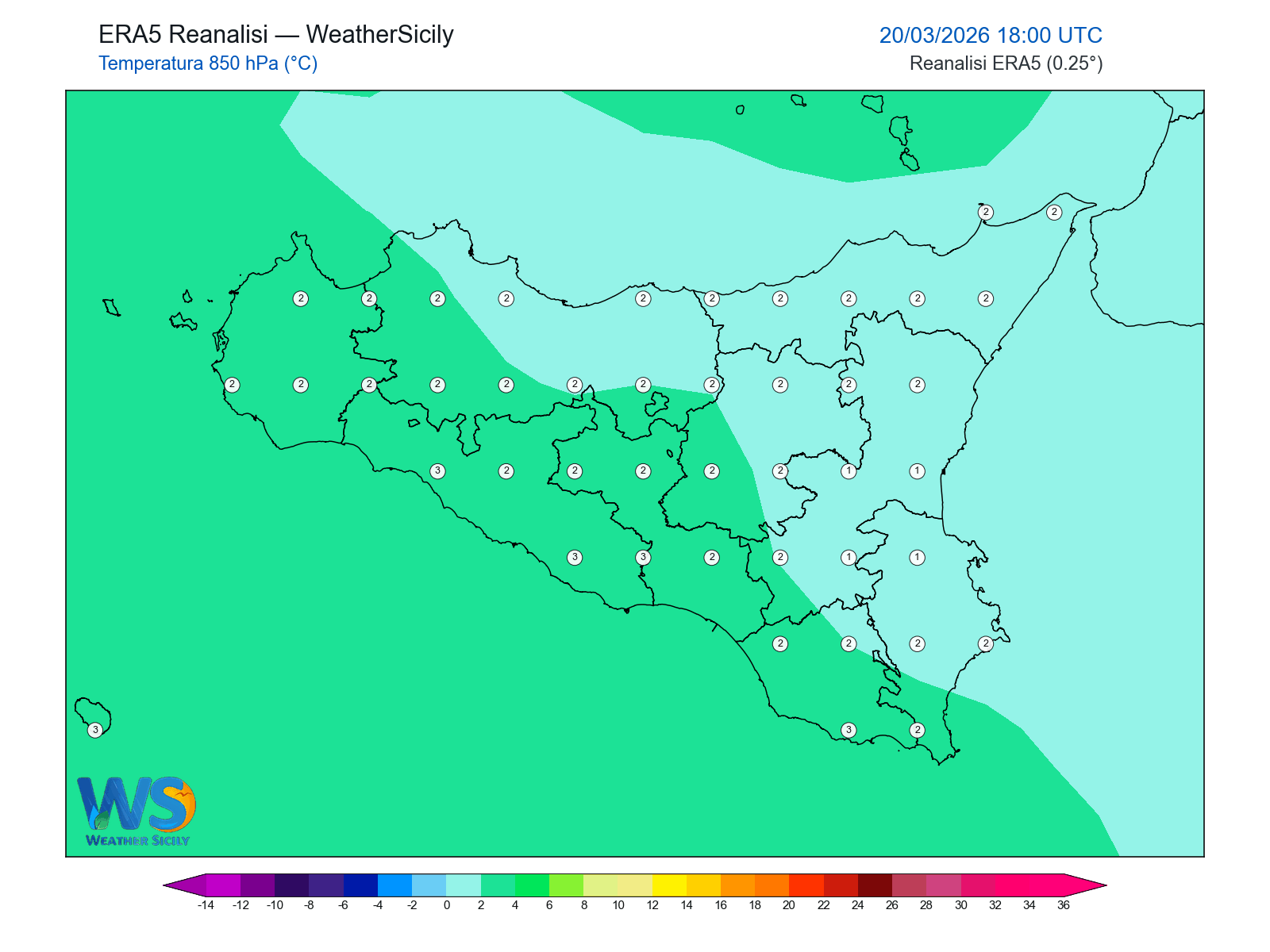 Temperatura a 850 hPa · 2026032018