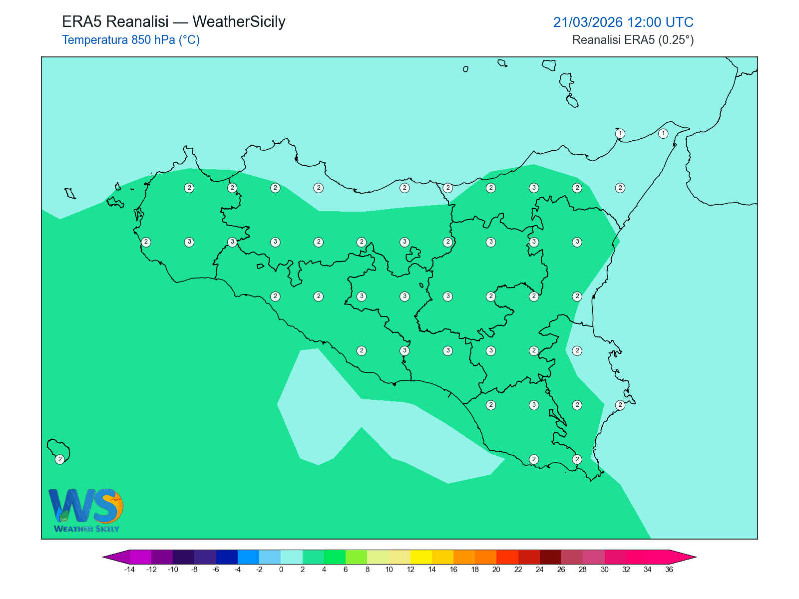 Temperatura a 850 hPa · 2026032112