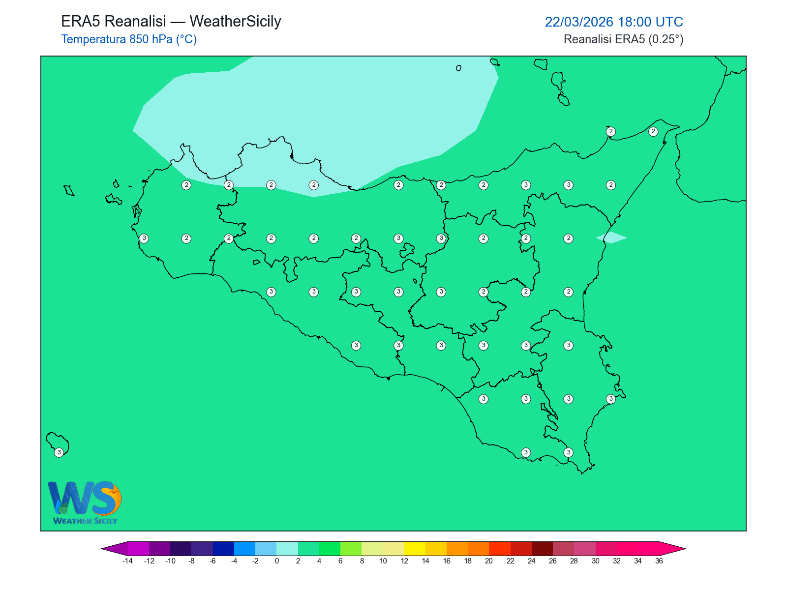 Temperatura a 850 hPa · 2026032218