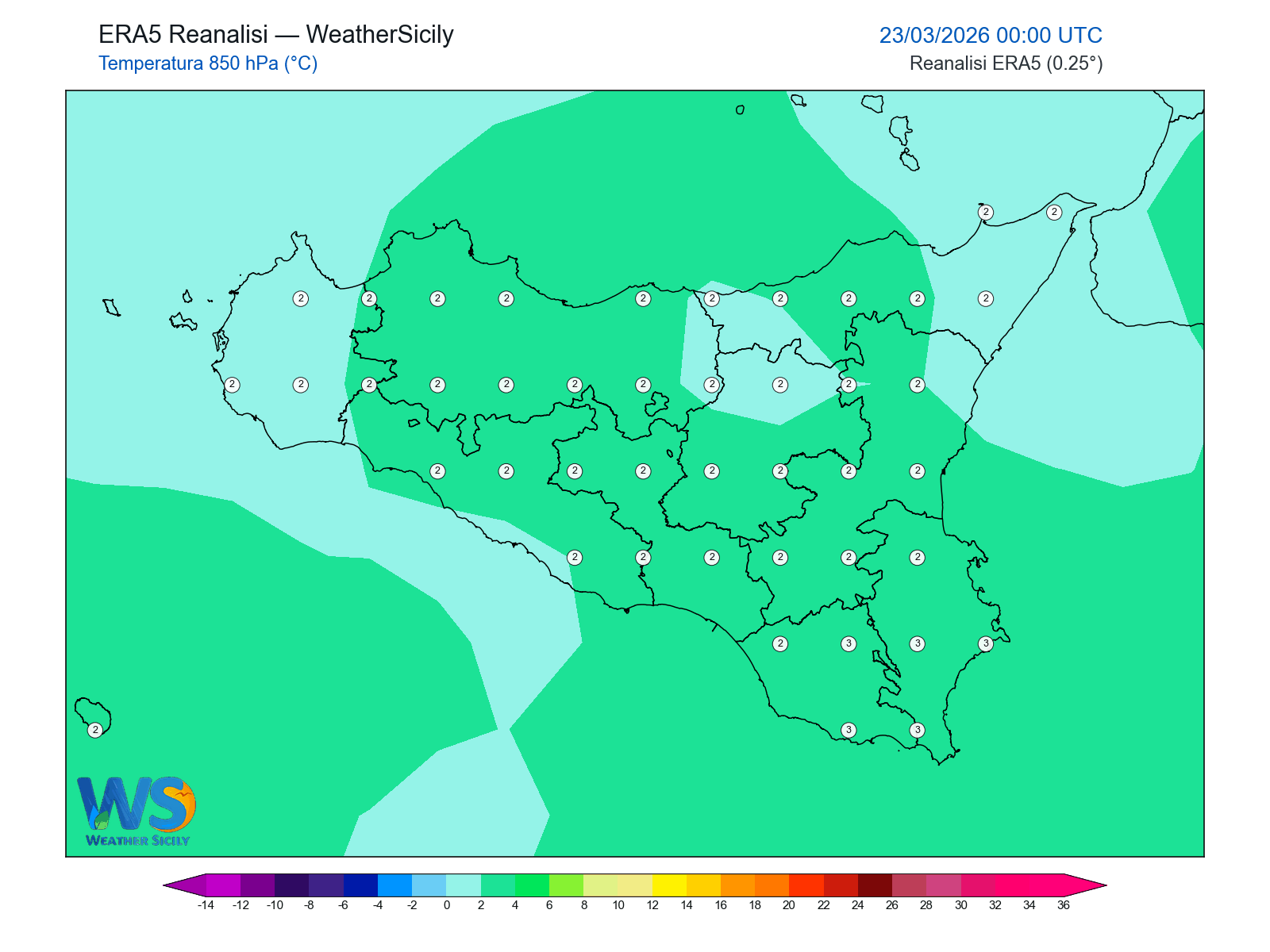Temperatura a 850 hPa · 2026032300