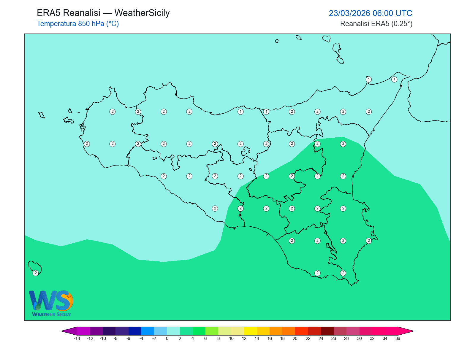 Temperatura a 850 hPa · 2026032306
