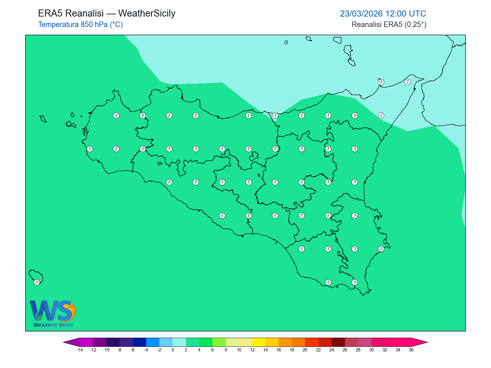 Temperatura a 850 hPa · 2026032312