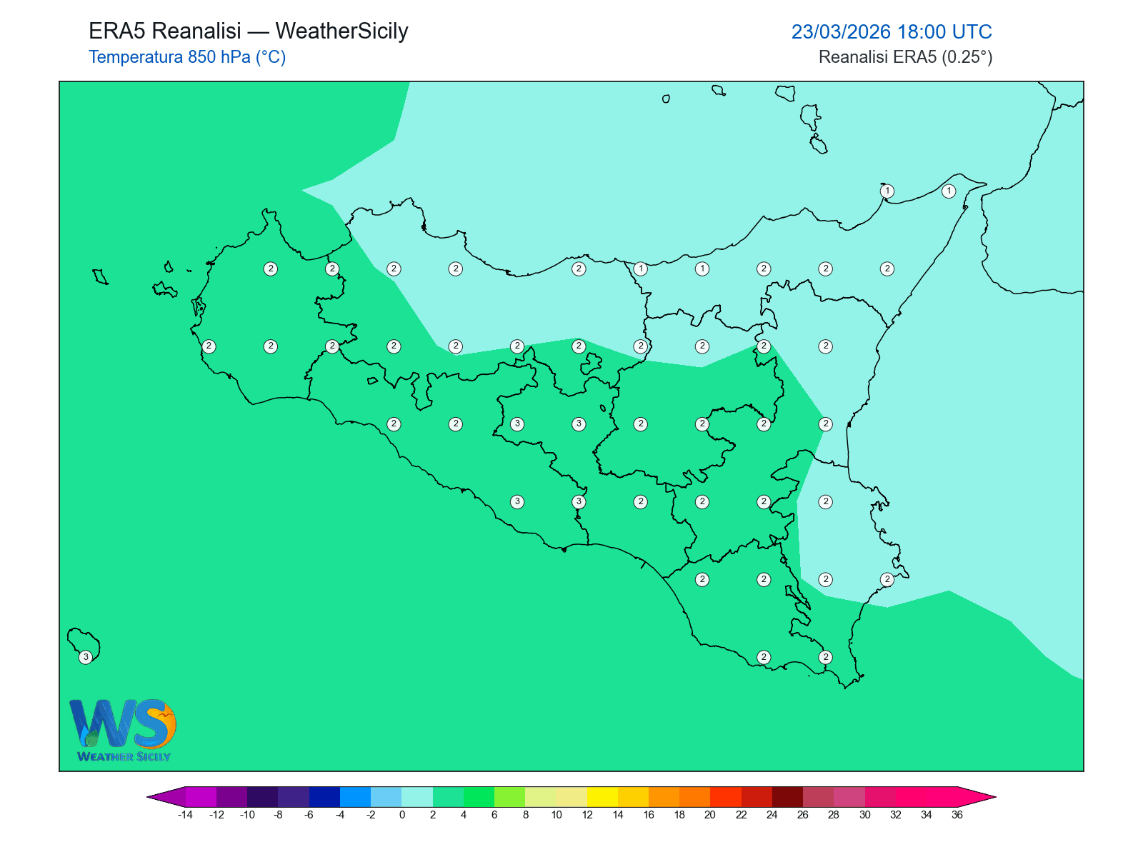Temperatura a 850 hPa · 2026032318