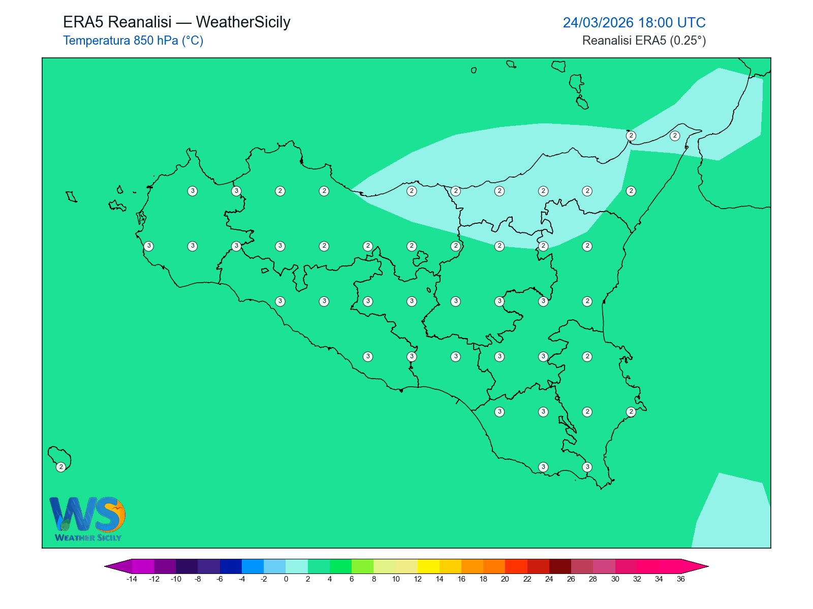 Temperatura a 850 hPa · 2026032418