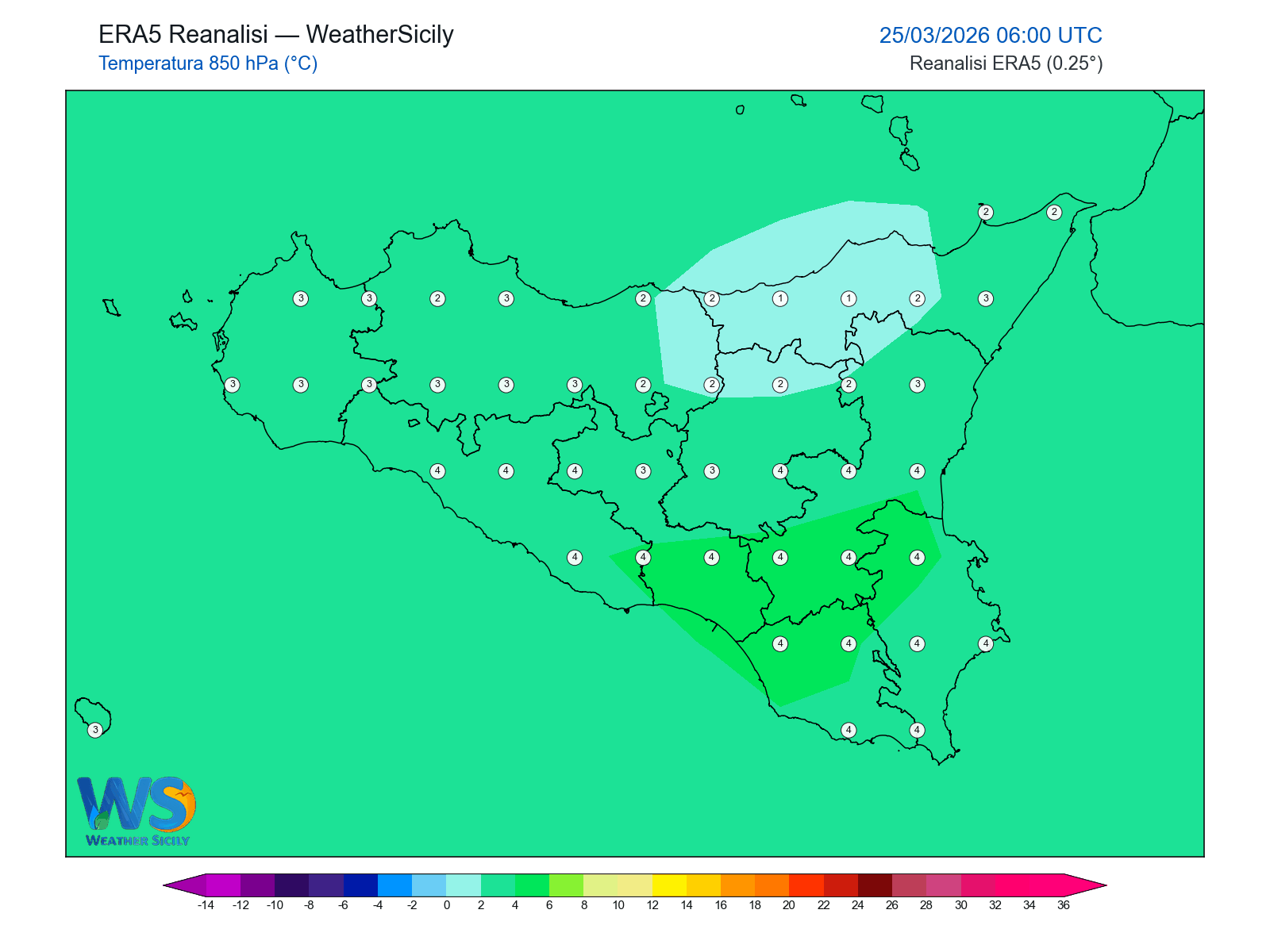 Temperatura a 850 hPa · 2026032506
