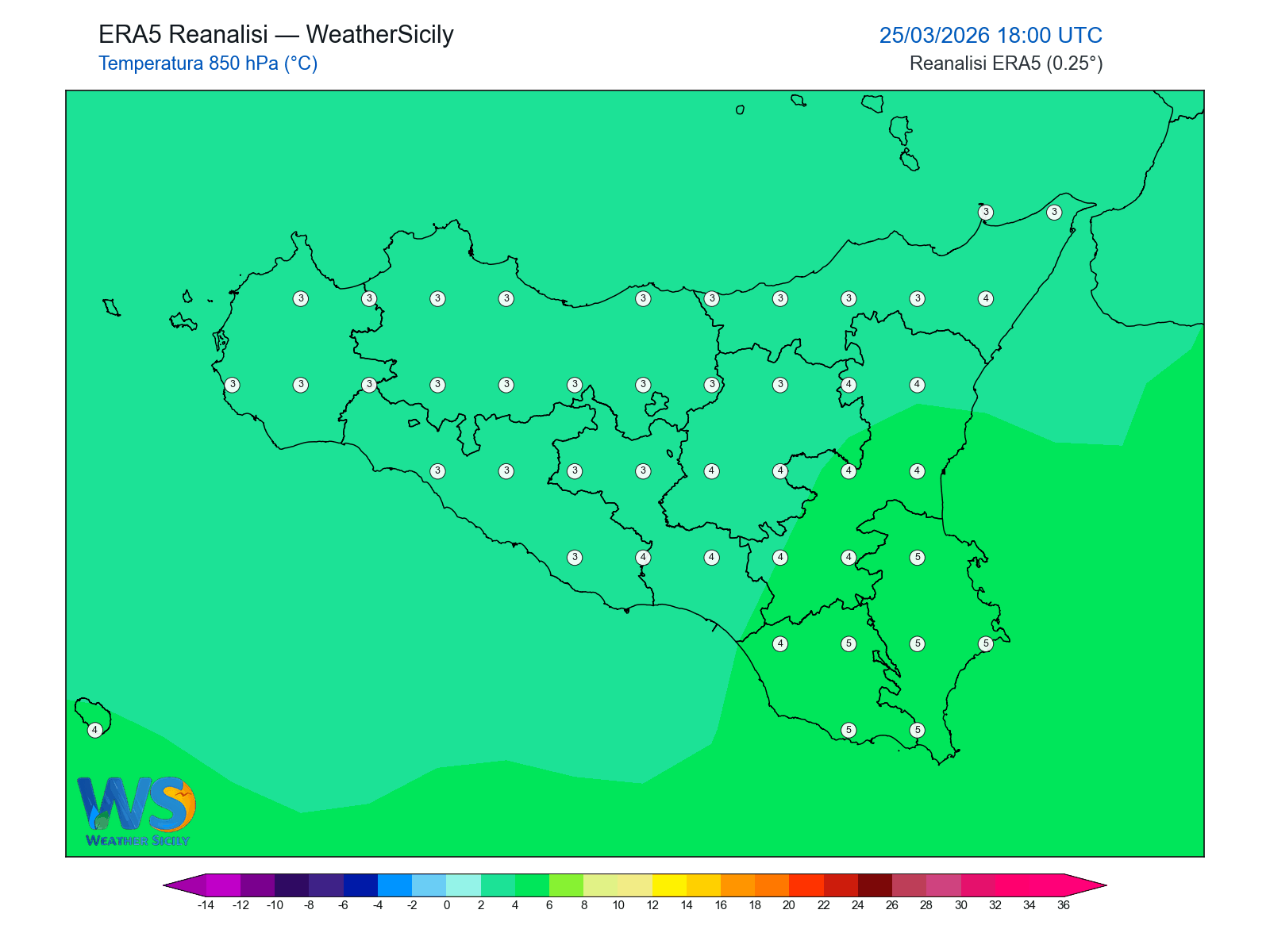 Temperatura a 850 hPa · 2026032518