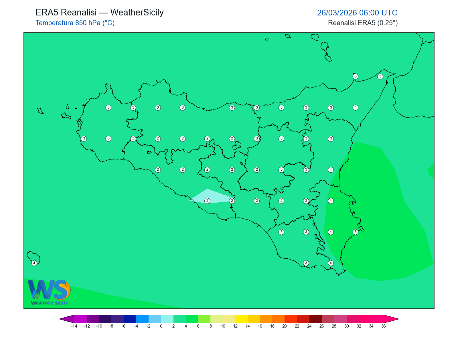 Temperatura a 850 hPa · 2026032606