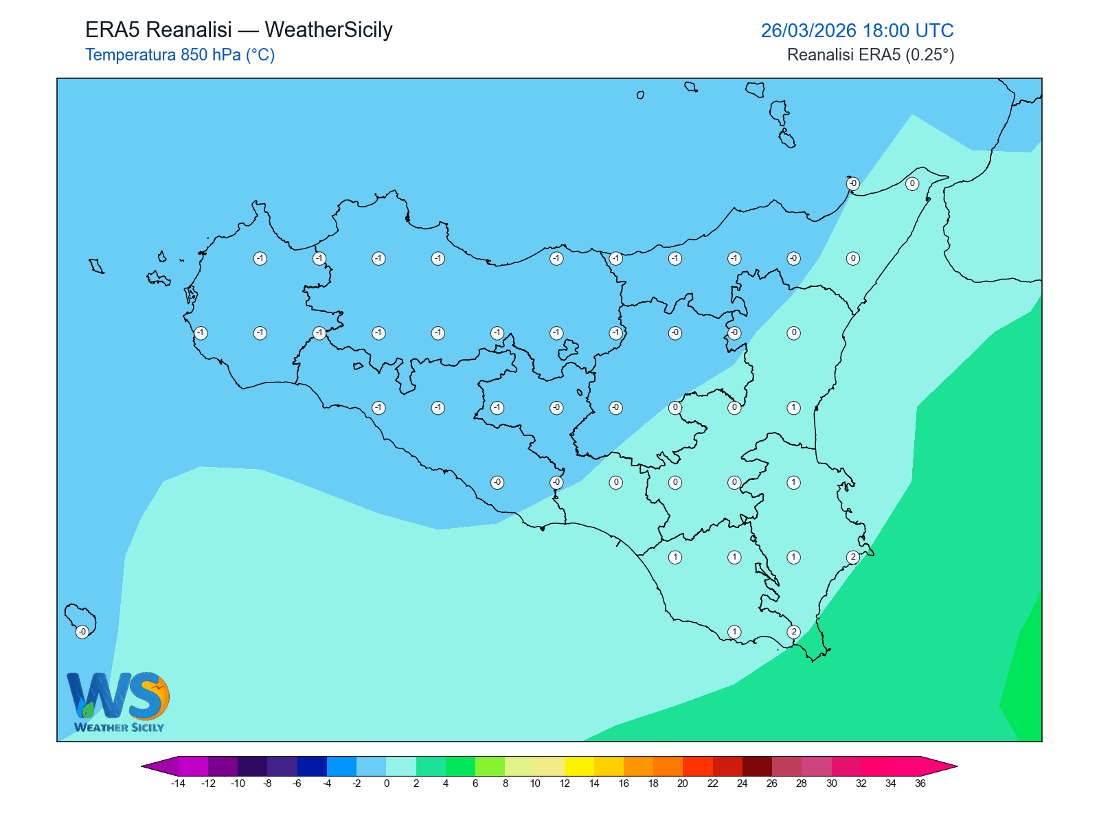 Temperatura a 850 hPa · 2026032618