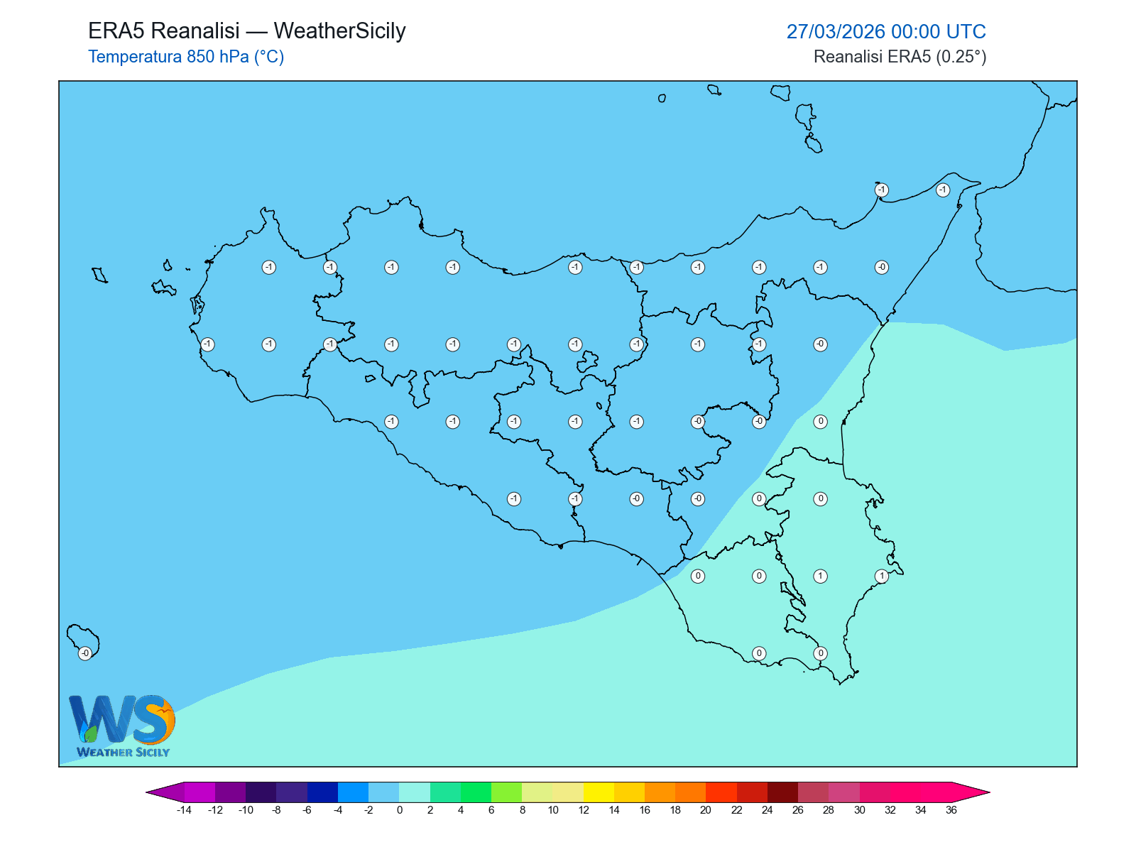 Temperatura a 850 hPa · 2026032700