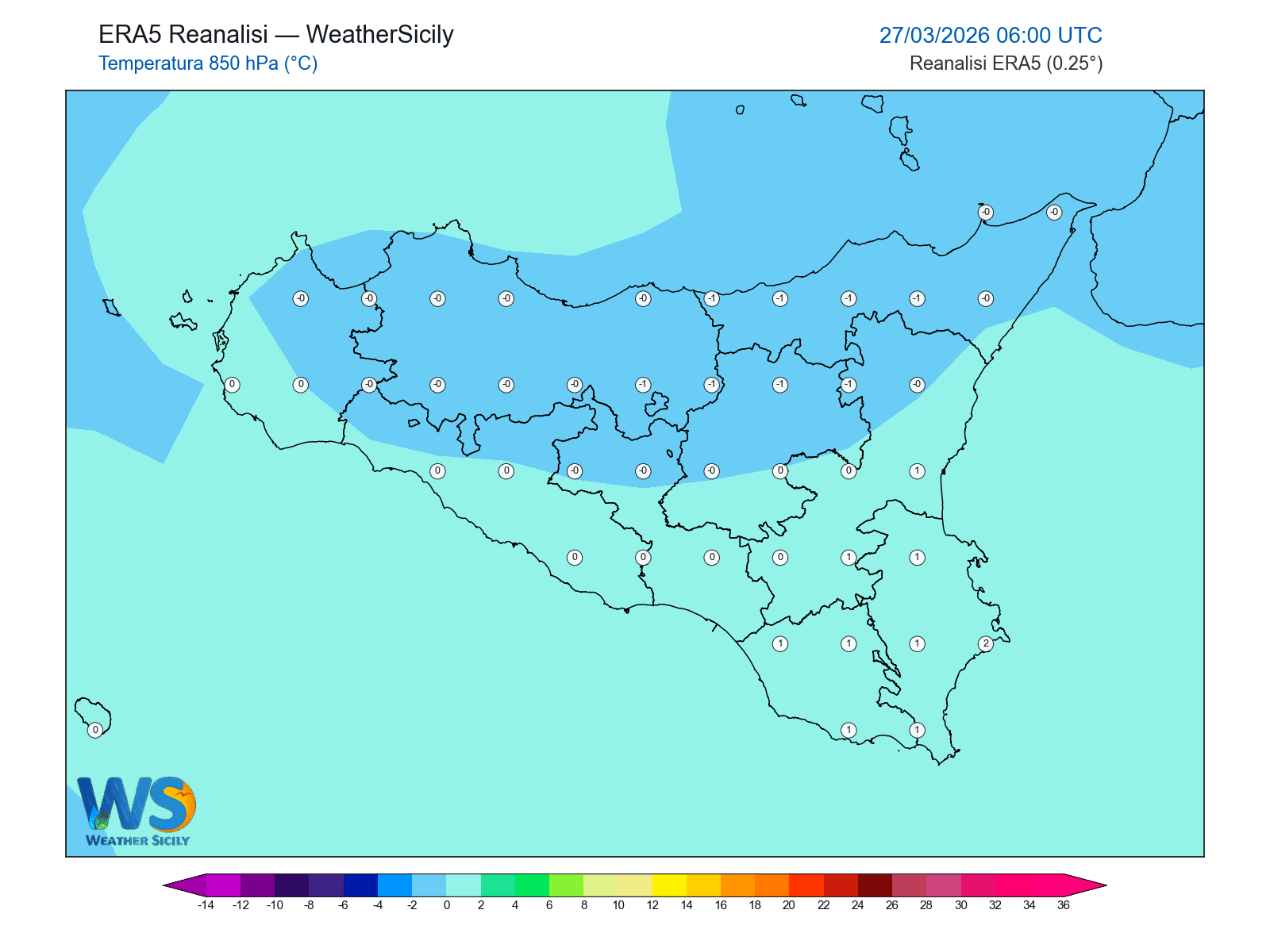 Temperatura a 850 hPa · 2026032706
