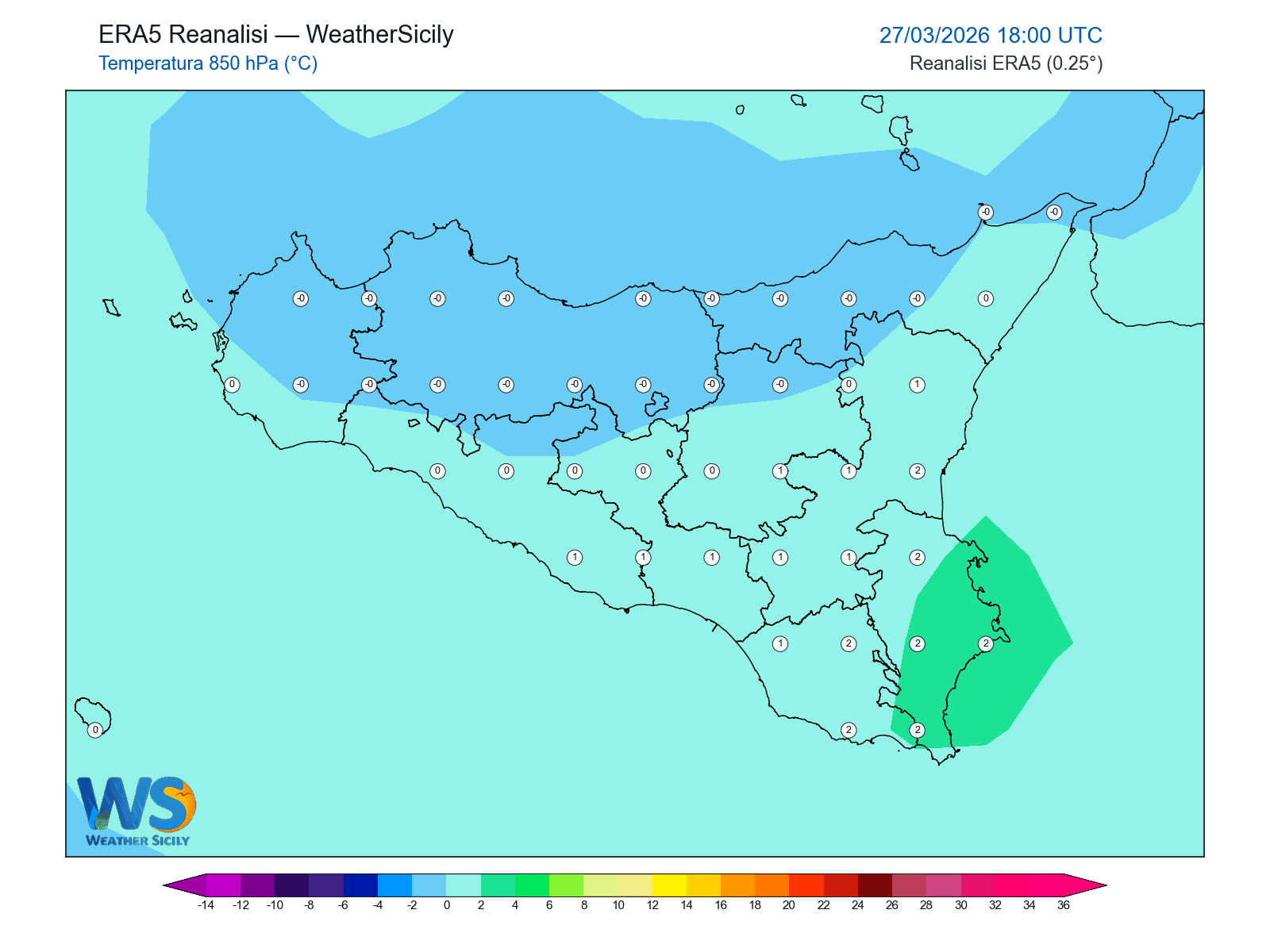 Temperatura a 850 hPa · 2026032718