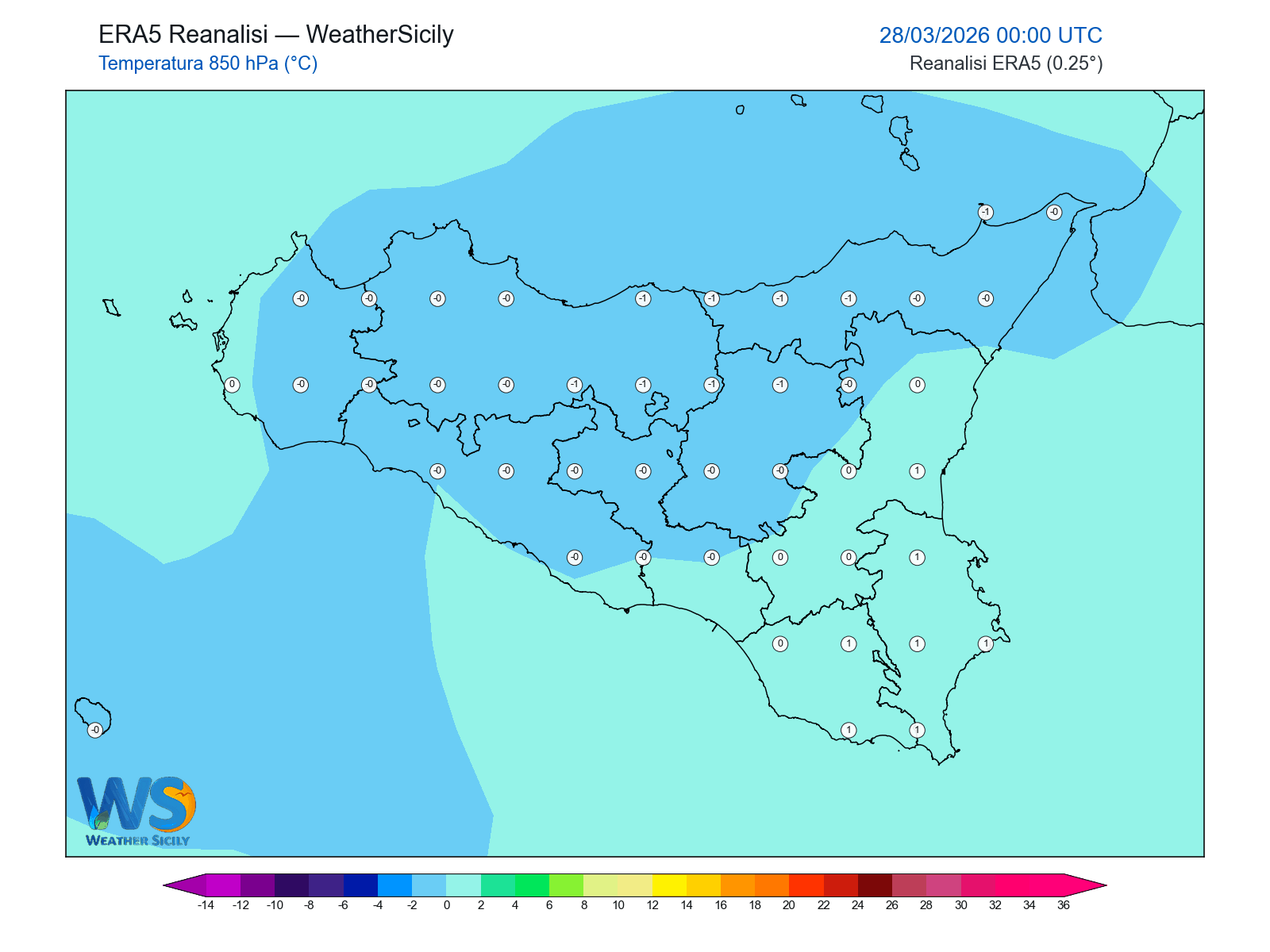 Temperatura a 850 hPa · 2026032800