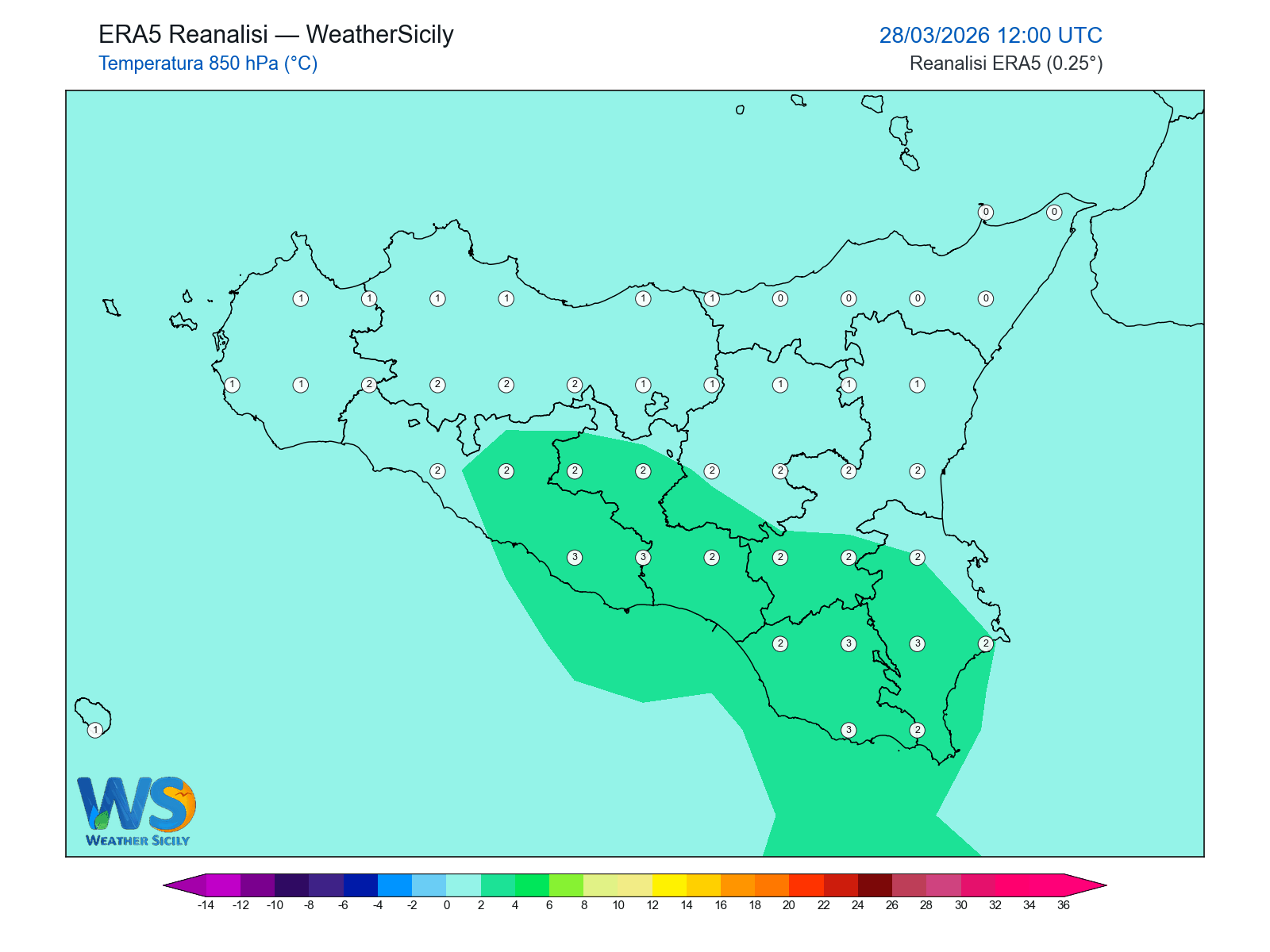 Temperatura a 850 hPa · 2026032812