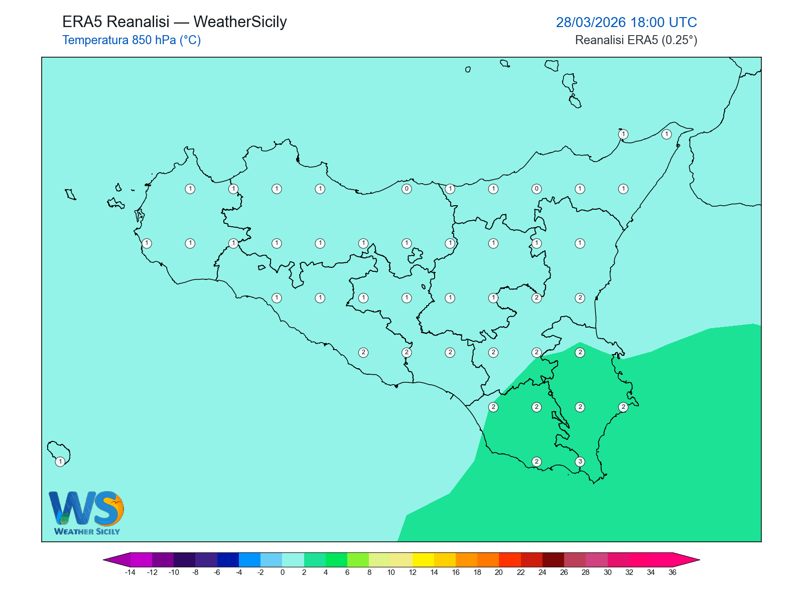 Temperatura a 850 hPa · 2026032818