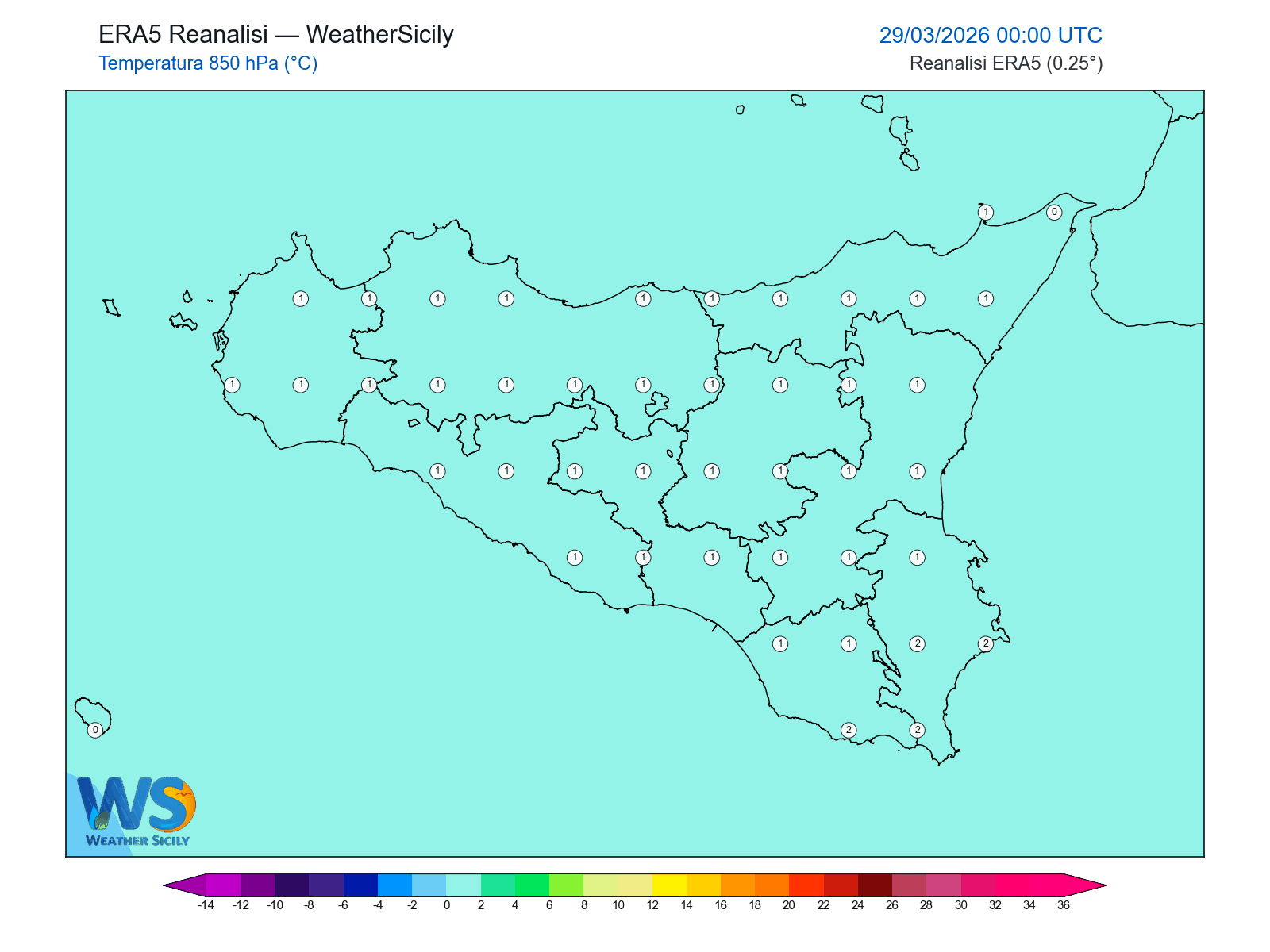 Temperatura a 850 hPa · 2026032900