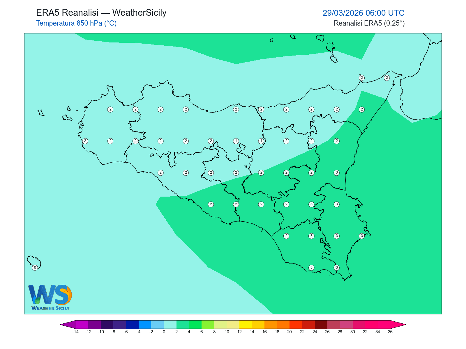 Temperatura a 850 hPa · 2026032906