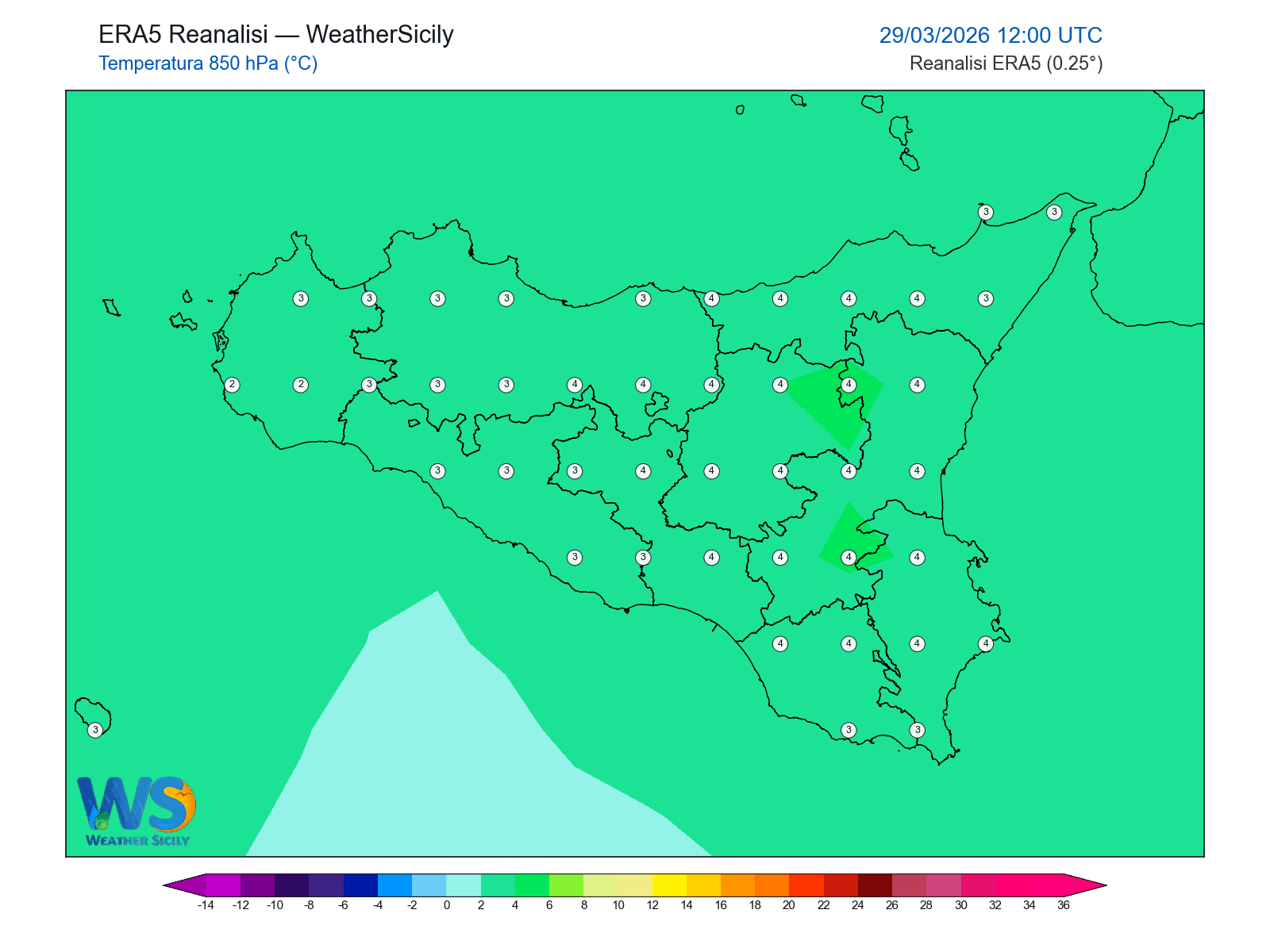 Temperatura a 850 hPa · 2026032912