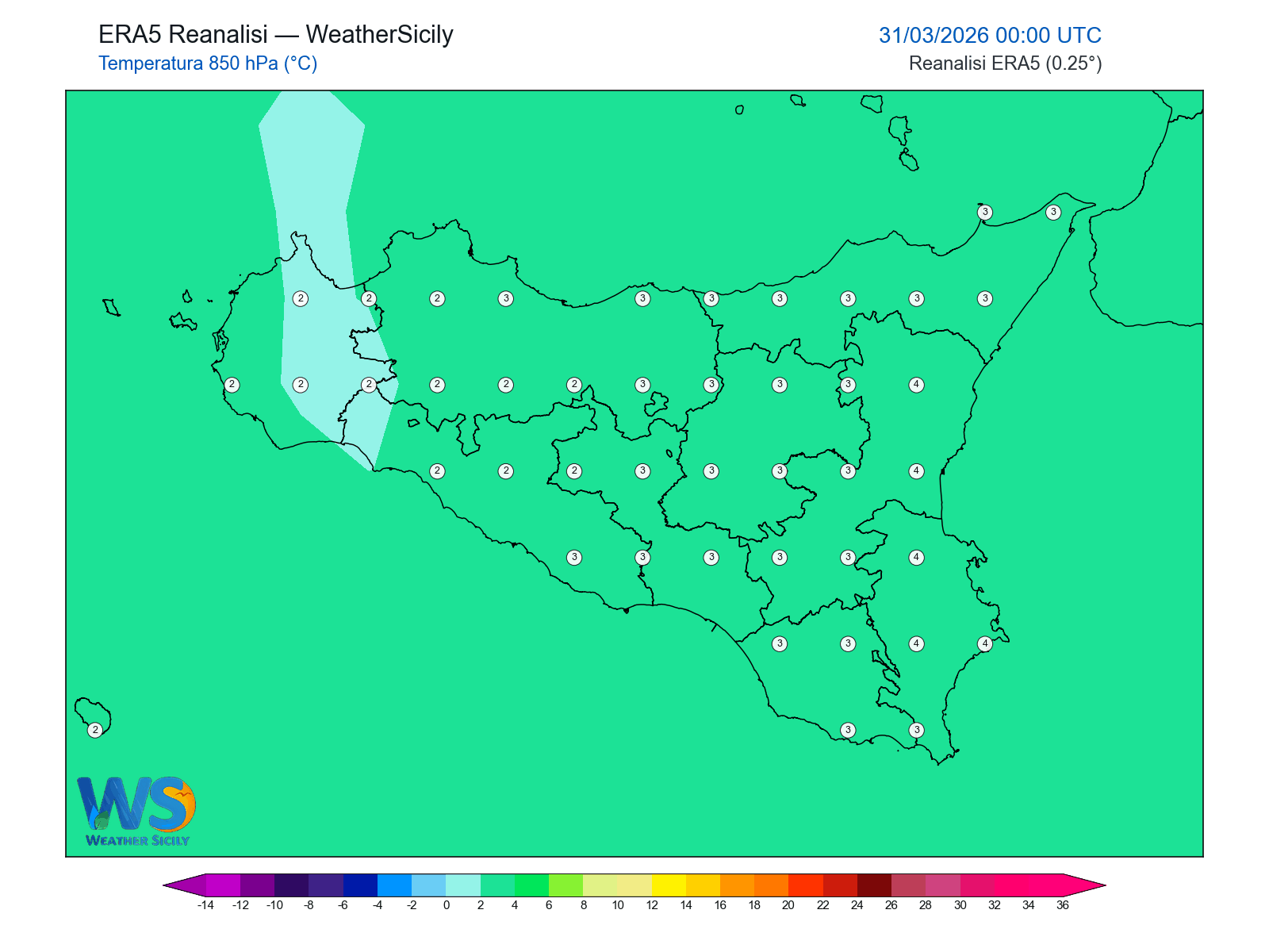 Temperatura a 850 hPa · 2026033100