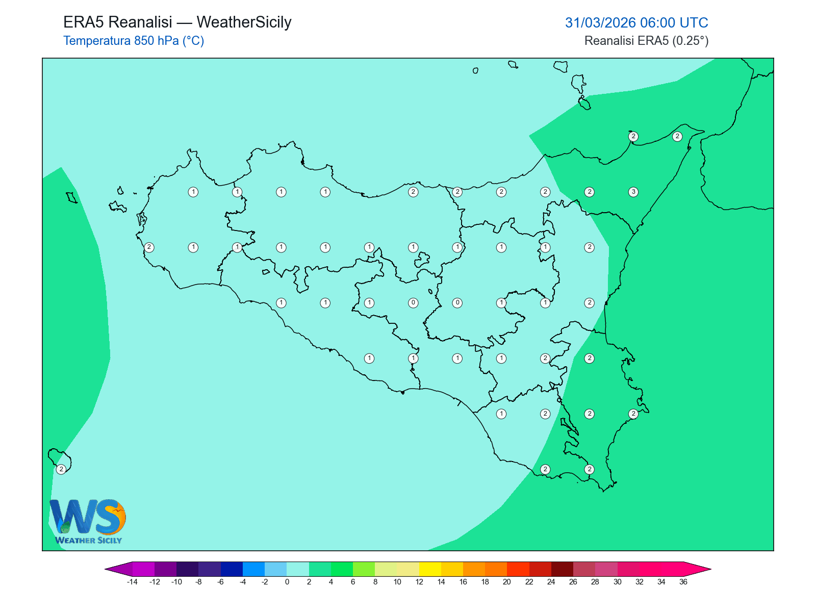 Temperatura a 850 hPa · 2026033106