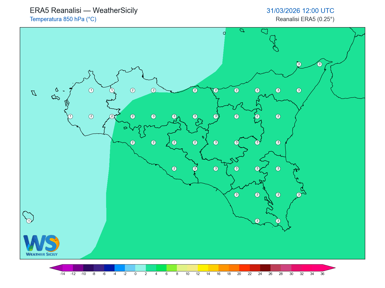 Temperatura a 850 hPa · 2026033112