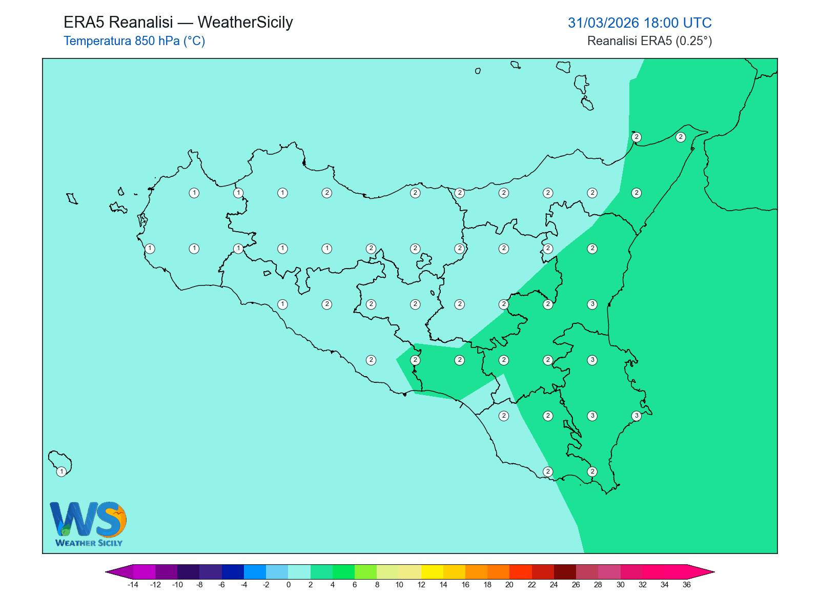 Temperatura a 850 hPa · 2026033118