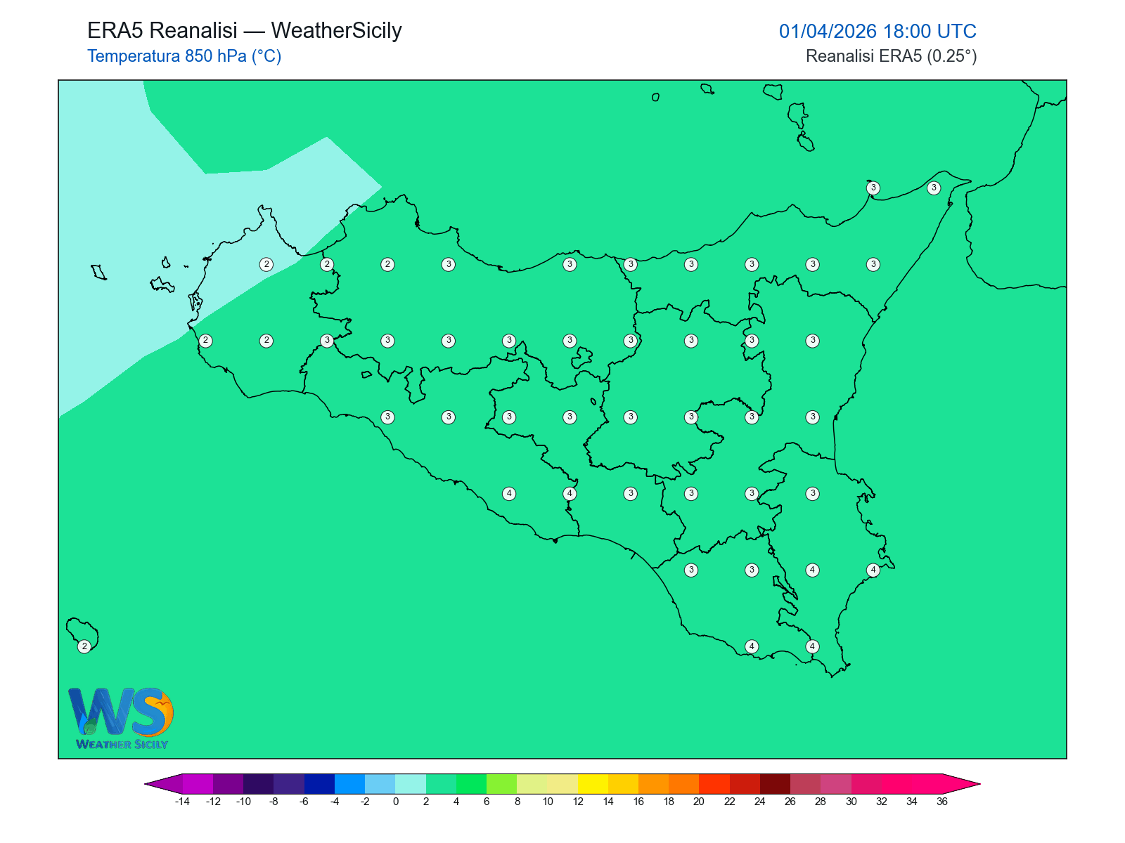 Temperatura a 850 hPa · 2026040118