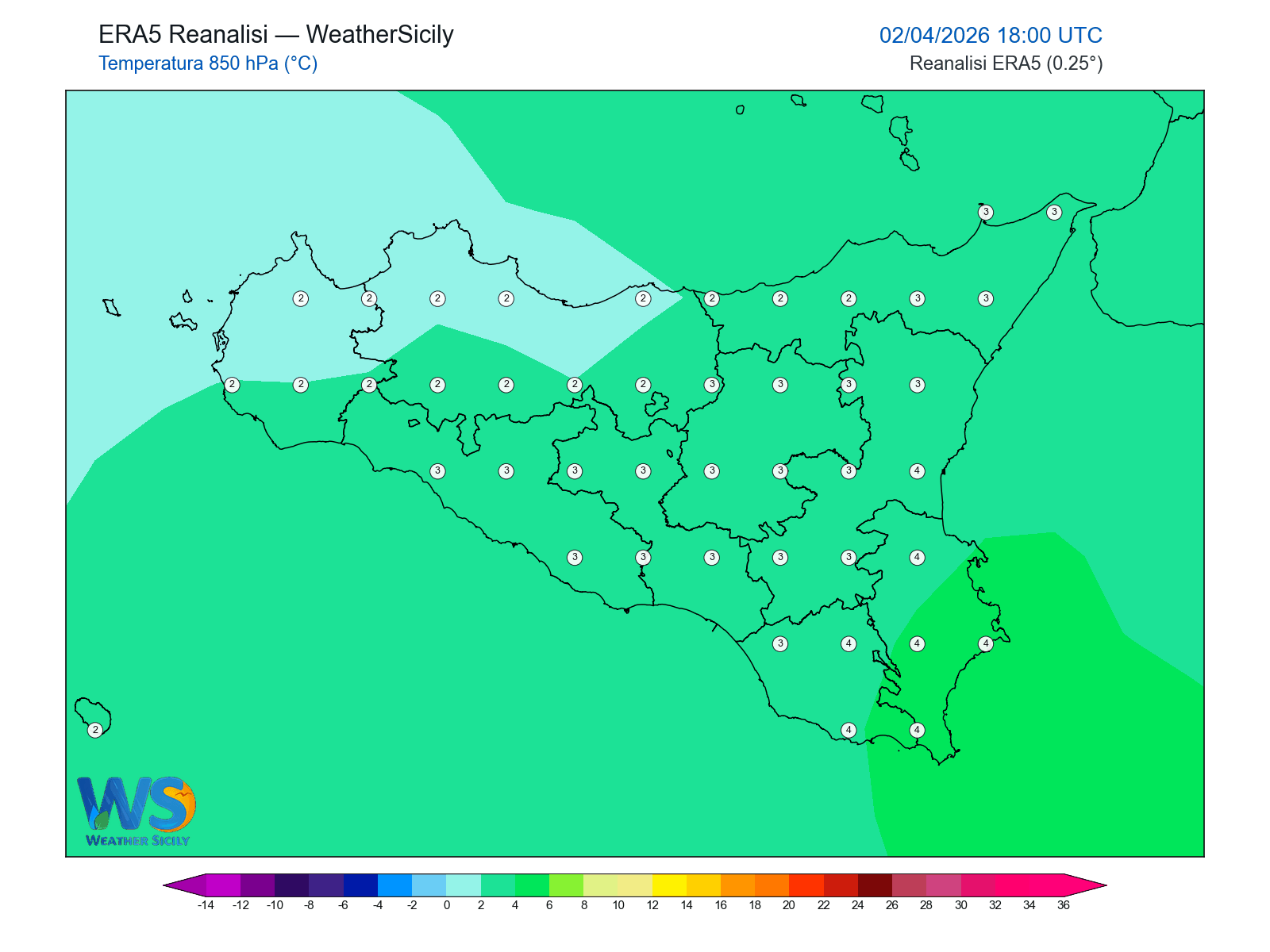 Temperatura a 850 hPa · 2026040218