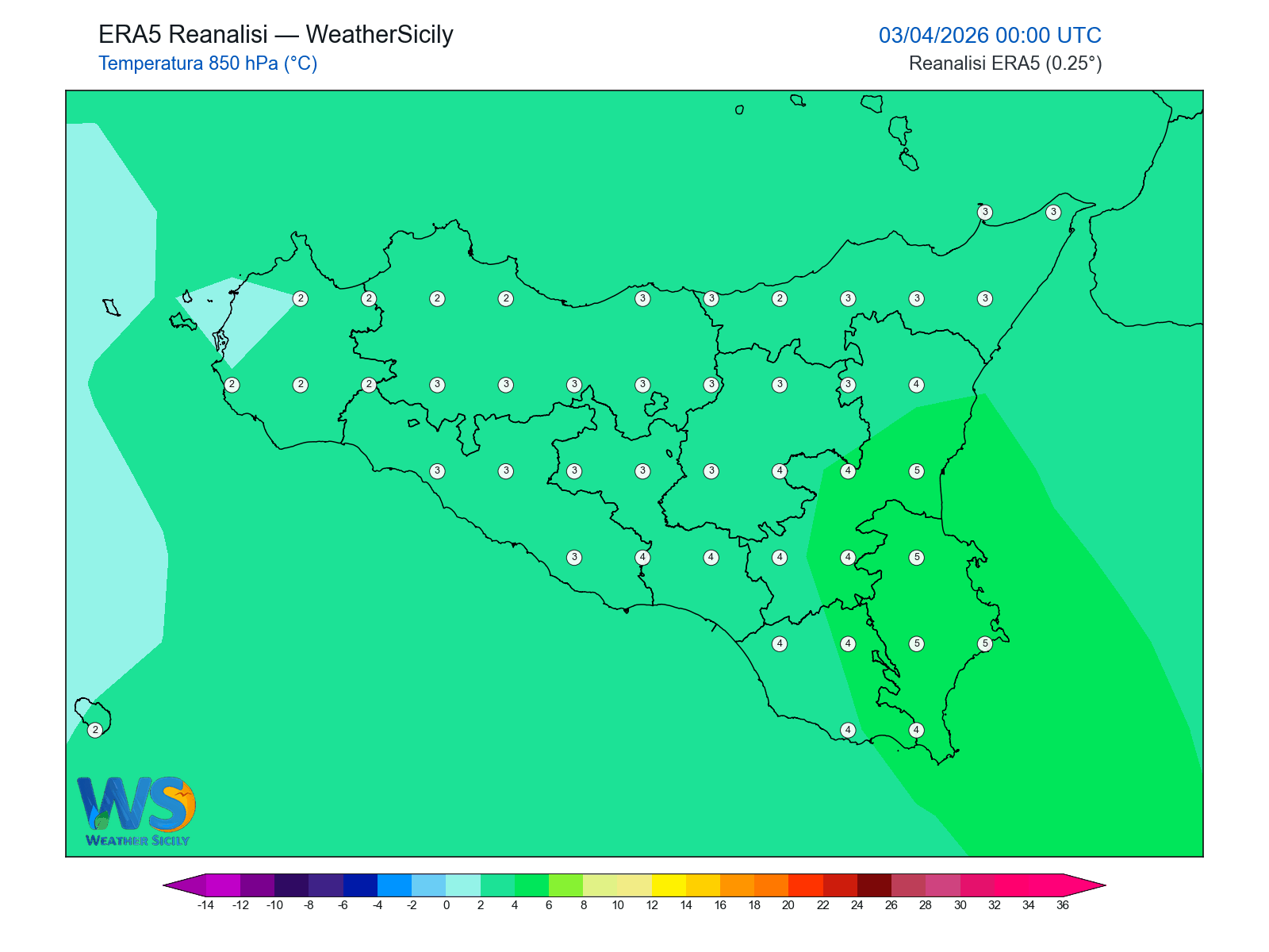 Temperatura a 850 hPa · 2026040300