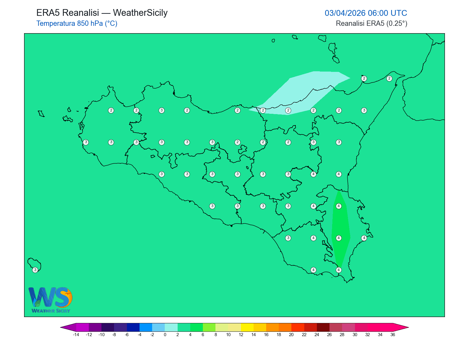 Temperatura a 850 hPa · 2026040306