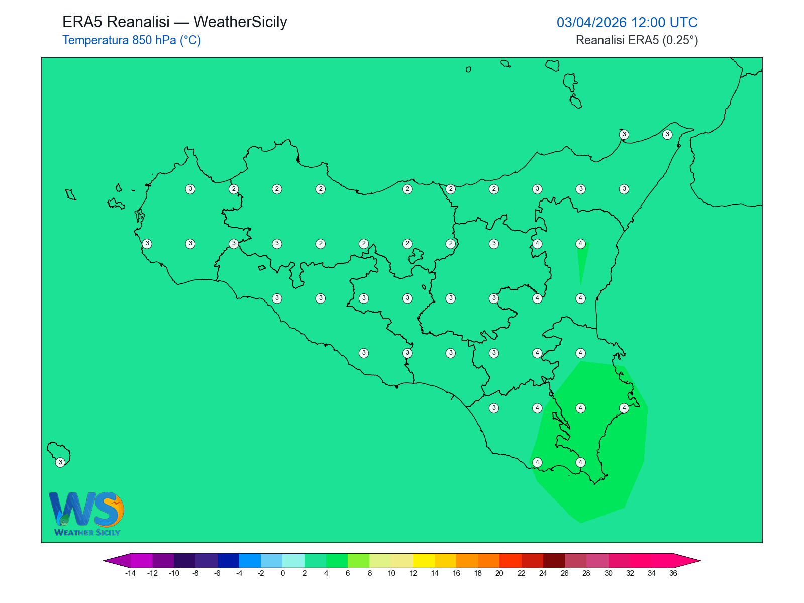 Temperatura a 850 hPa · 2026040312