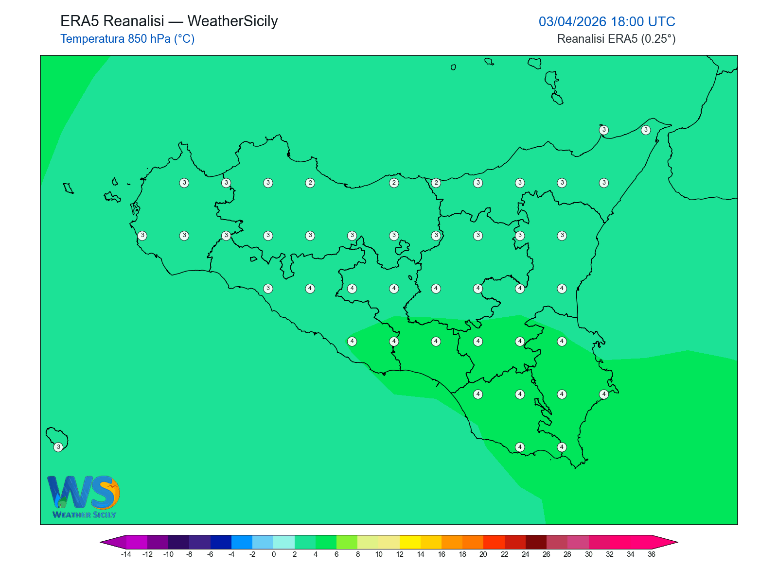 Temperatura a 850 hPa · 2026040318