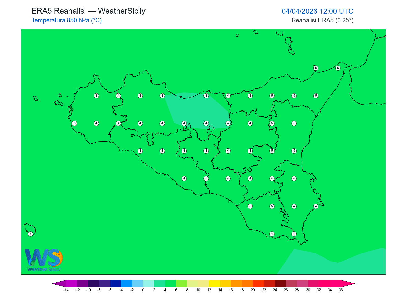 Temperatura a 850 hPa · 2026040412