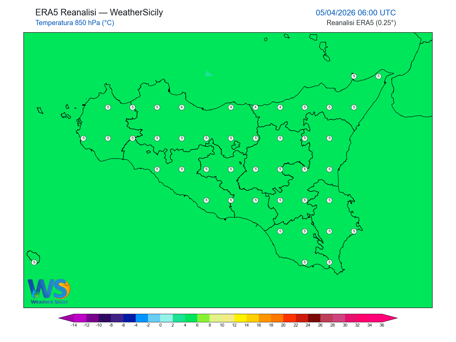 Temperatura a 850 hPa · 2026040506
