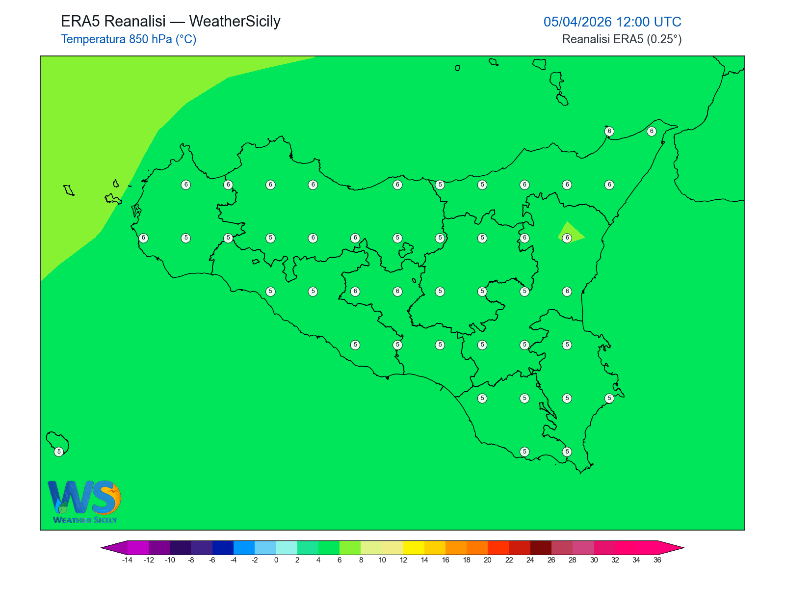 Temperatura a 850 hPa · 2026040512