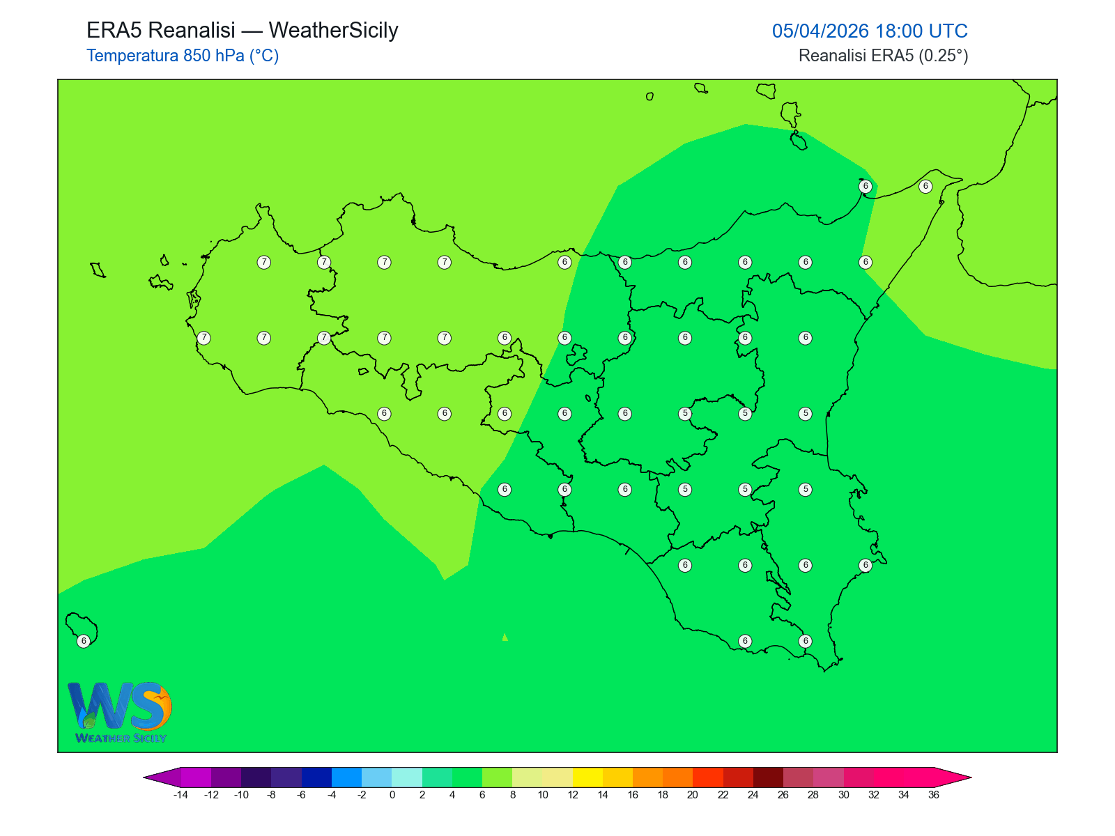 Temperatura a 850 hPa · 2026040518