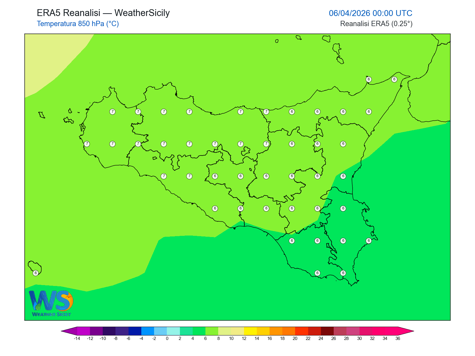 Temperatura a 850 hPa · 2026040600
