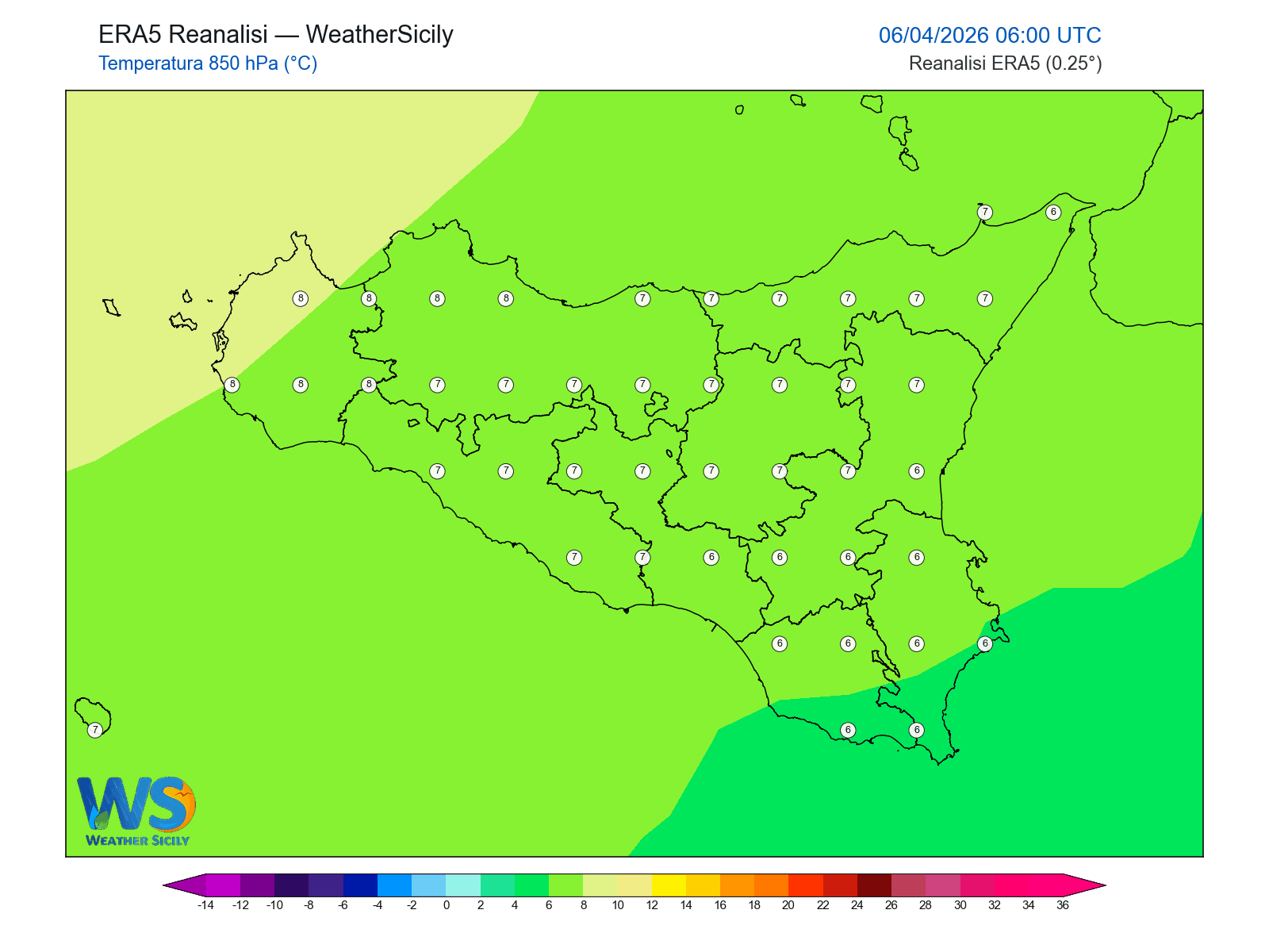Temperatura a 850 hPa · 2026040606
