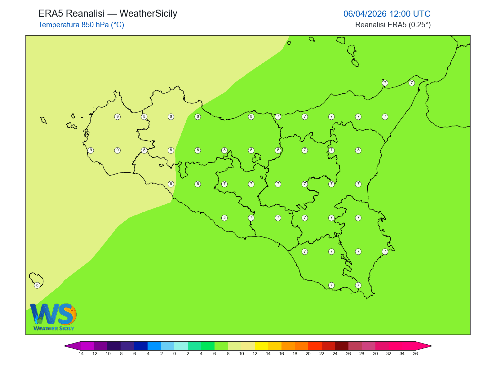 Temperatura a 850 hPa · 2026040612