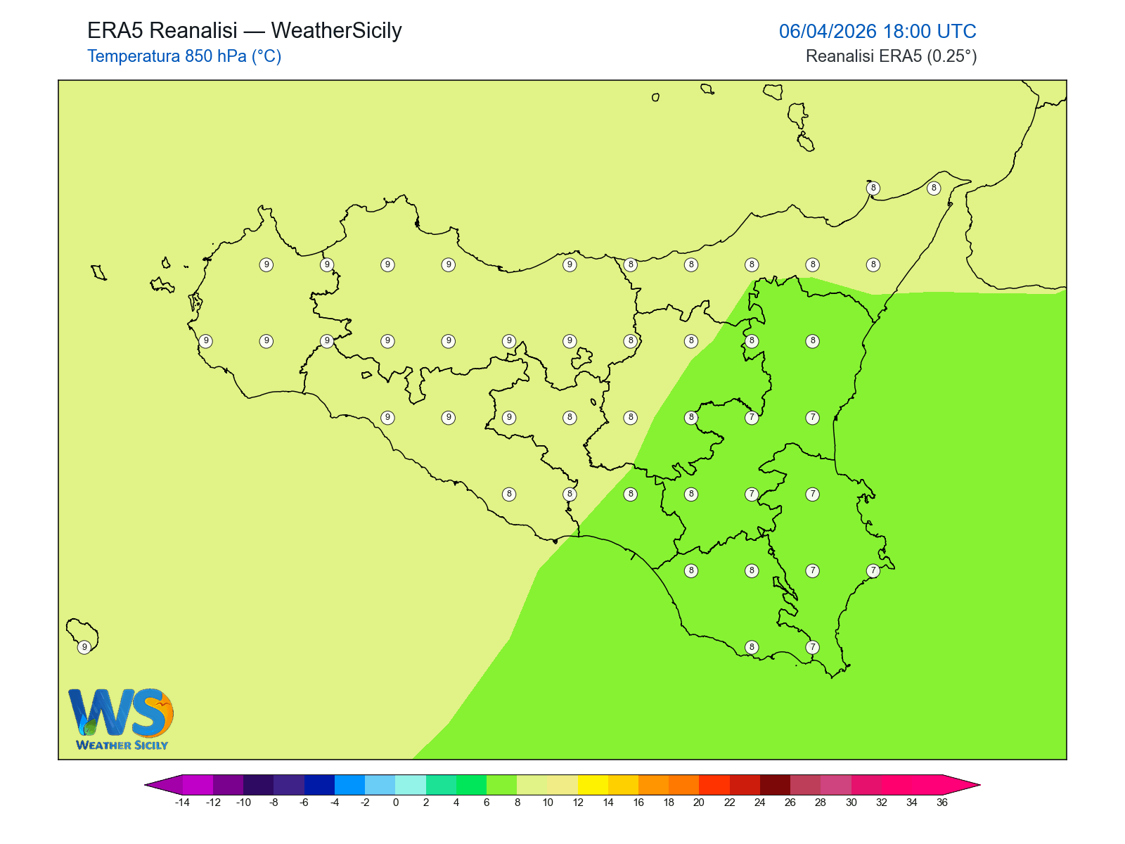 Temperatura a 850 hPa · 2026040618