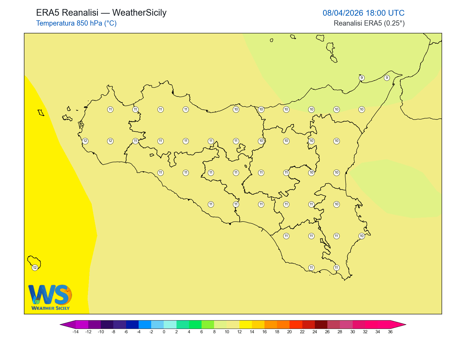 Temperatura a 850 hPa · 2026040818