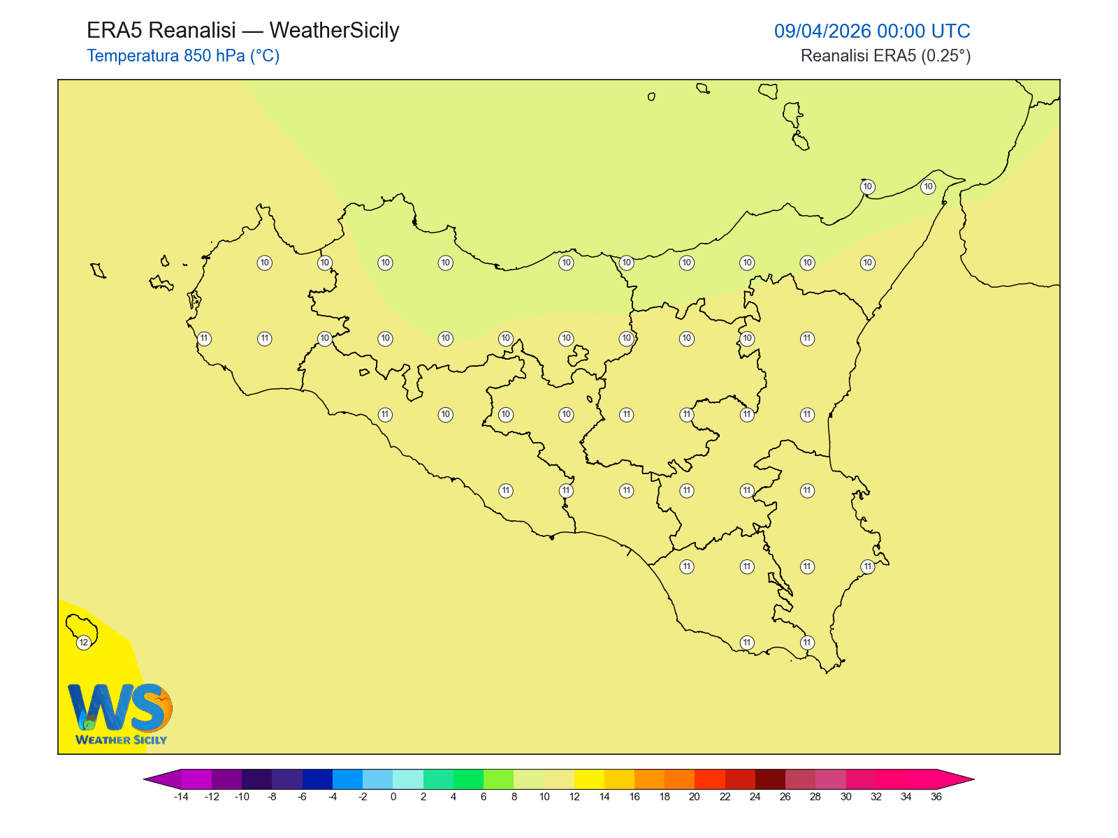 Temperatura a 850 hPa · 2026040900