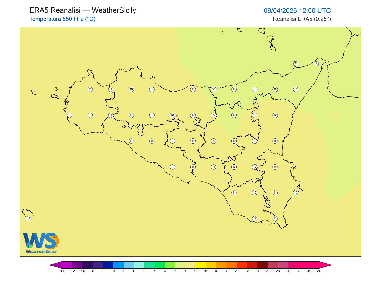 Temperatura a 850 hPa · 2026040912