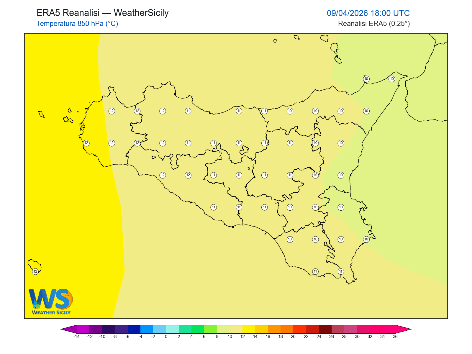 Temperatura a 850 hPa · 2026040918