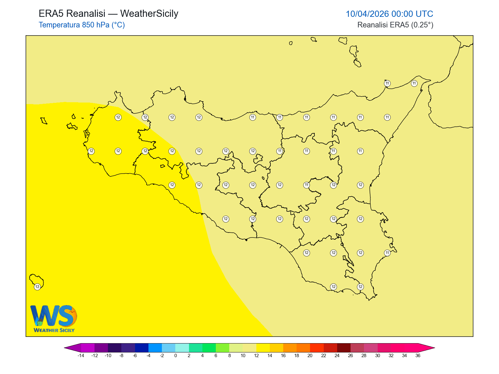 Temperatura a 850 hPa · 2026041000