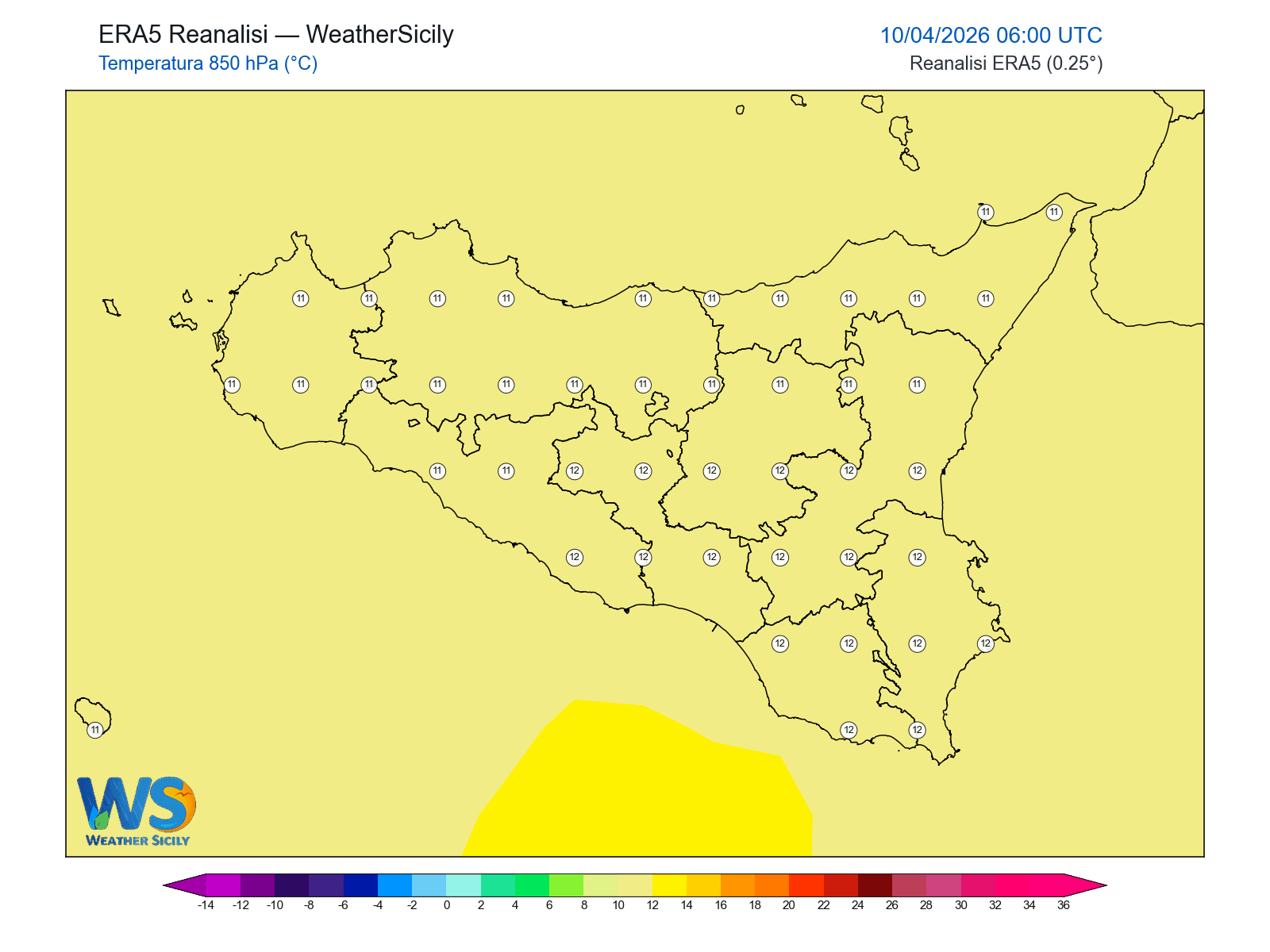 Temperatura a 850 hPa · 2026041006