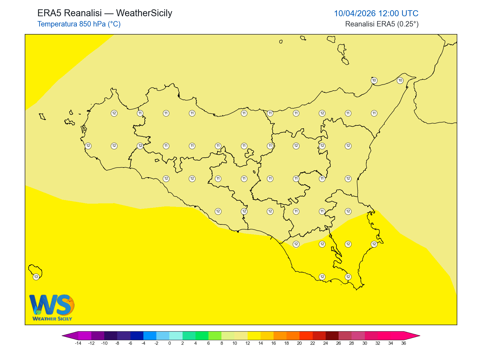 Temperatura a 850 hPa · 2026041012