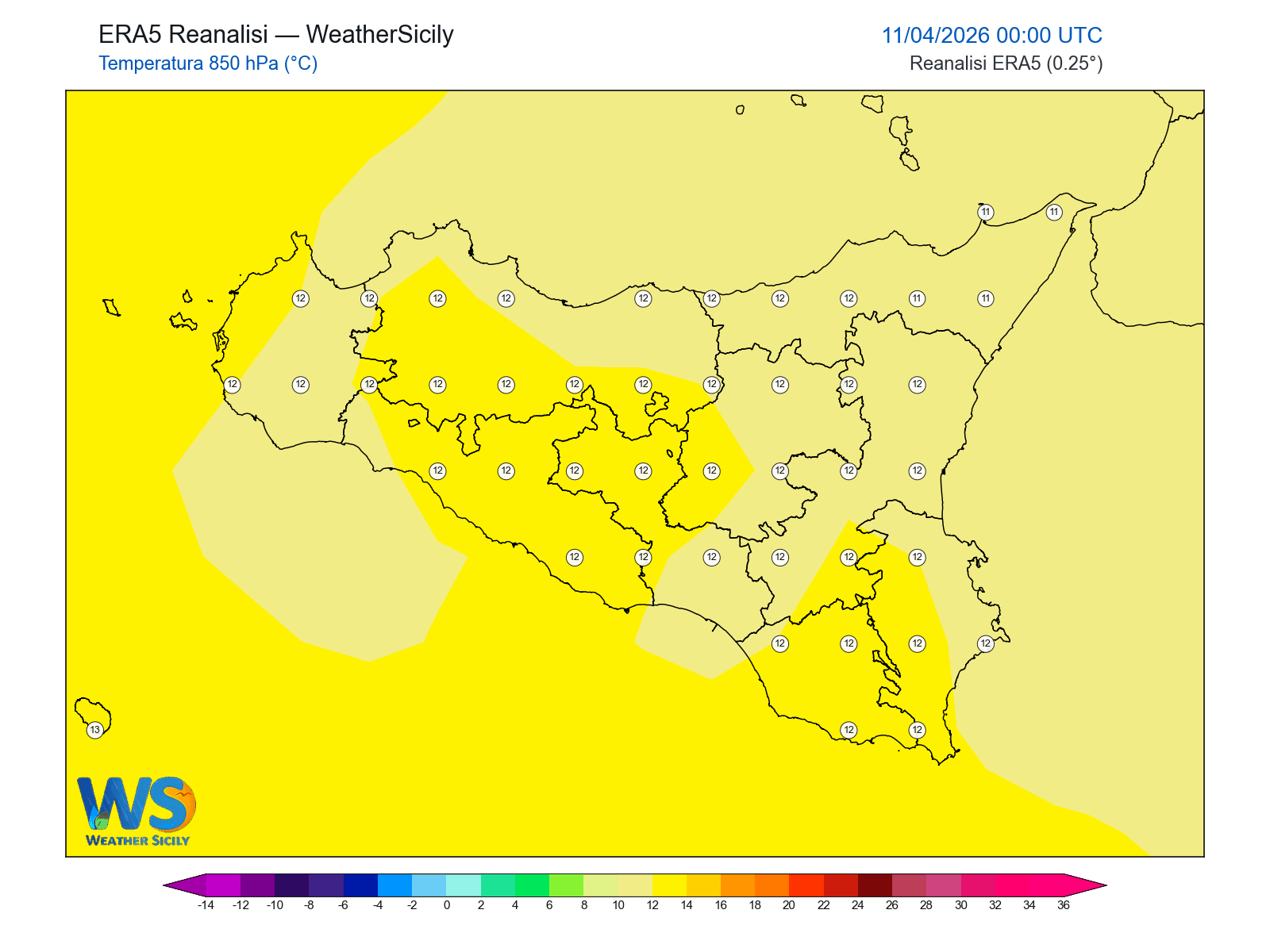 Temperatura a 850 hPa · 2026041100