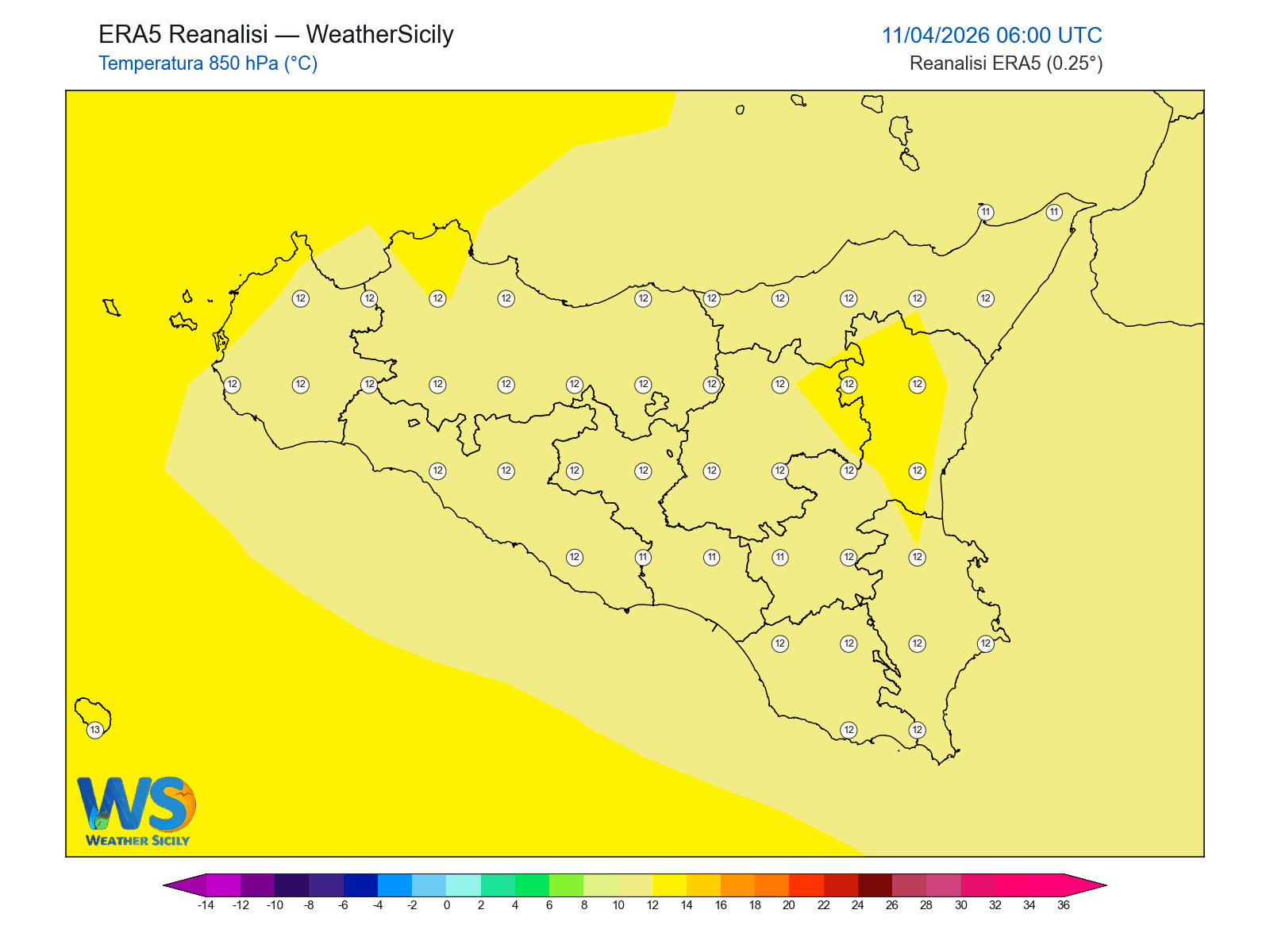Temperatura a 850 hPa · 2026041106