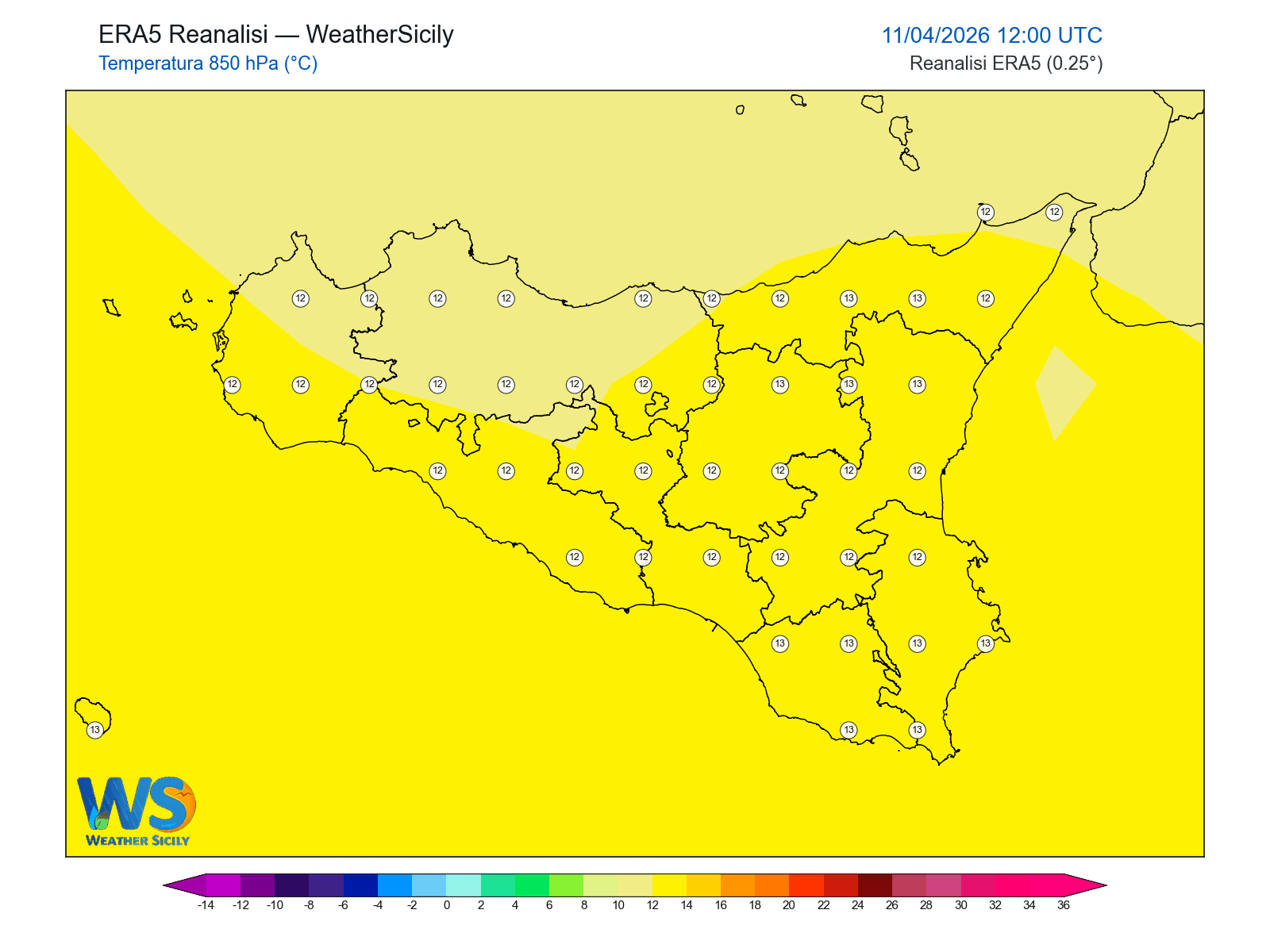 Temperatura a 850 hPa · 2026041112