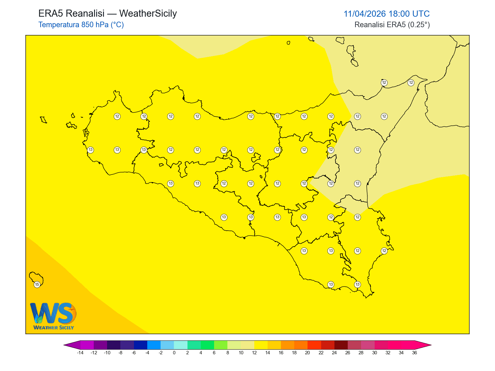 Temperatura a 850 hPa · 2026041118